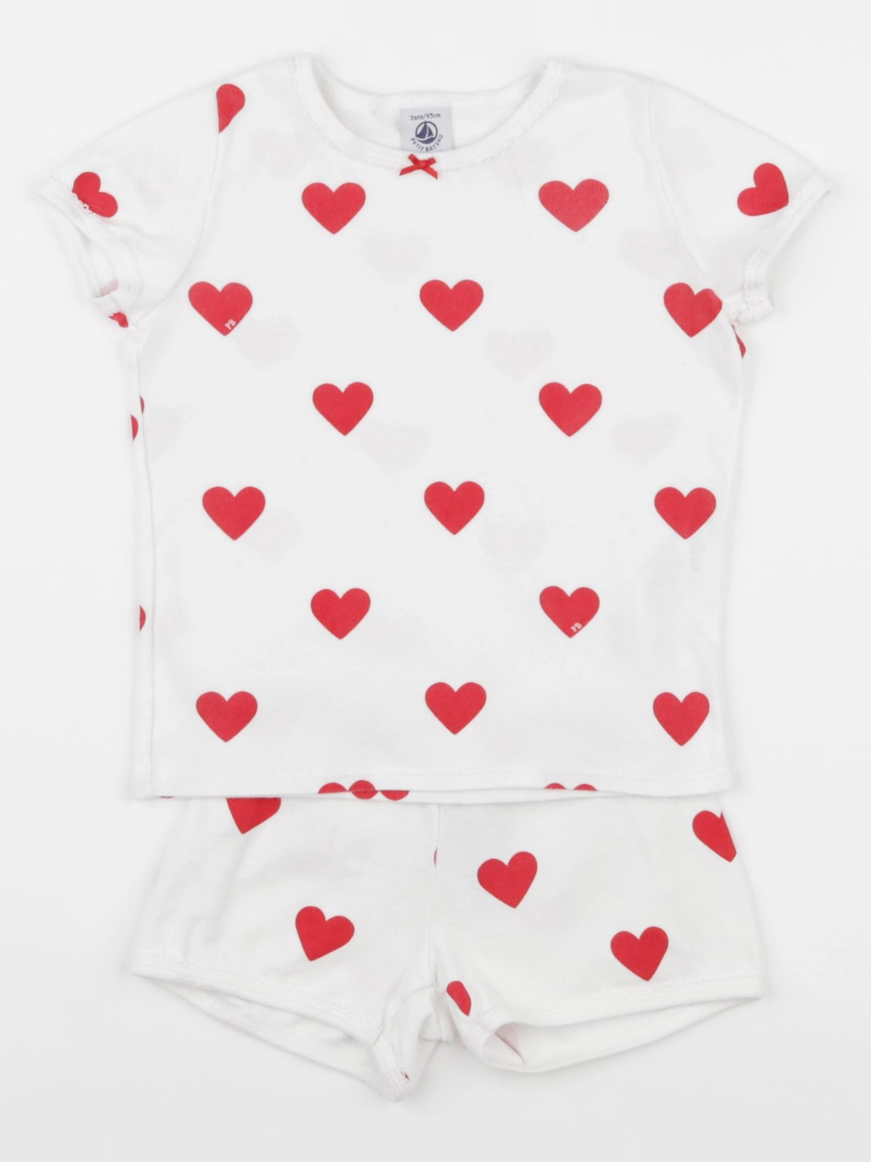 Petit Bateau - pyjama coton blanc, rouge - 3 ans