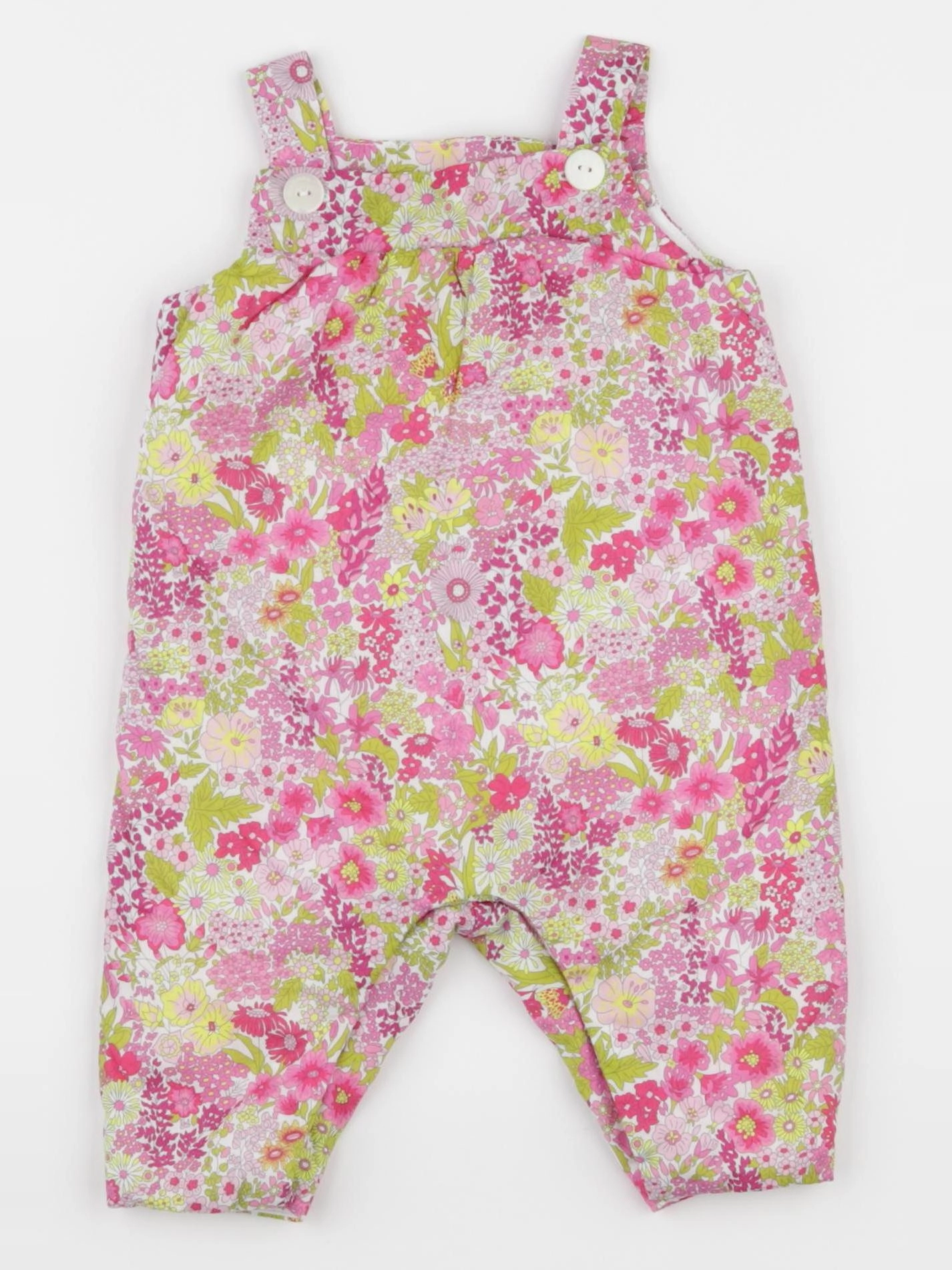 Jacadi - salopette liberty vert, rose - 3 mois