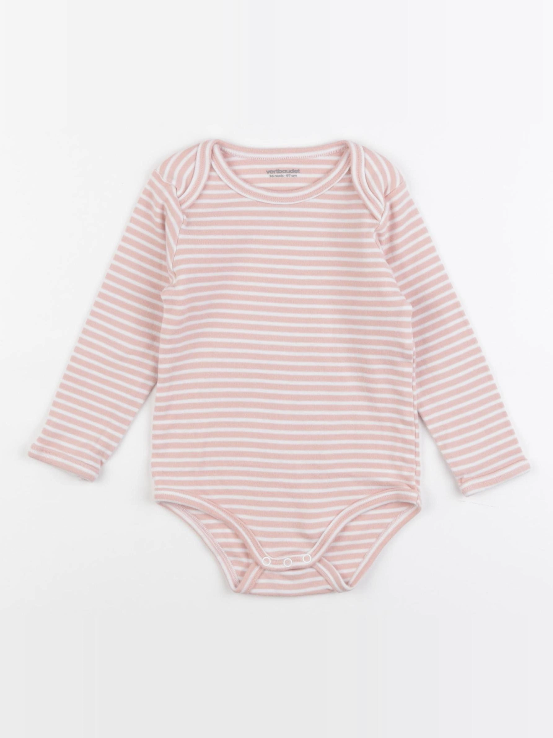 Vertbaudet - body blanc, rose - 36 mois