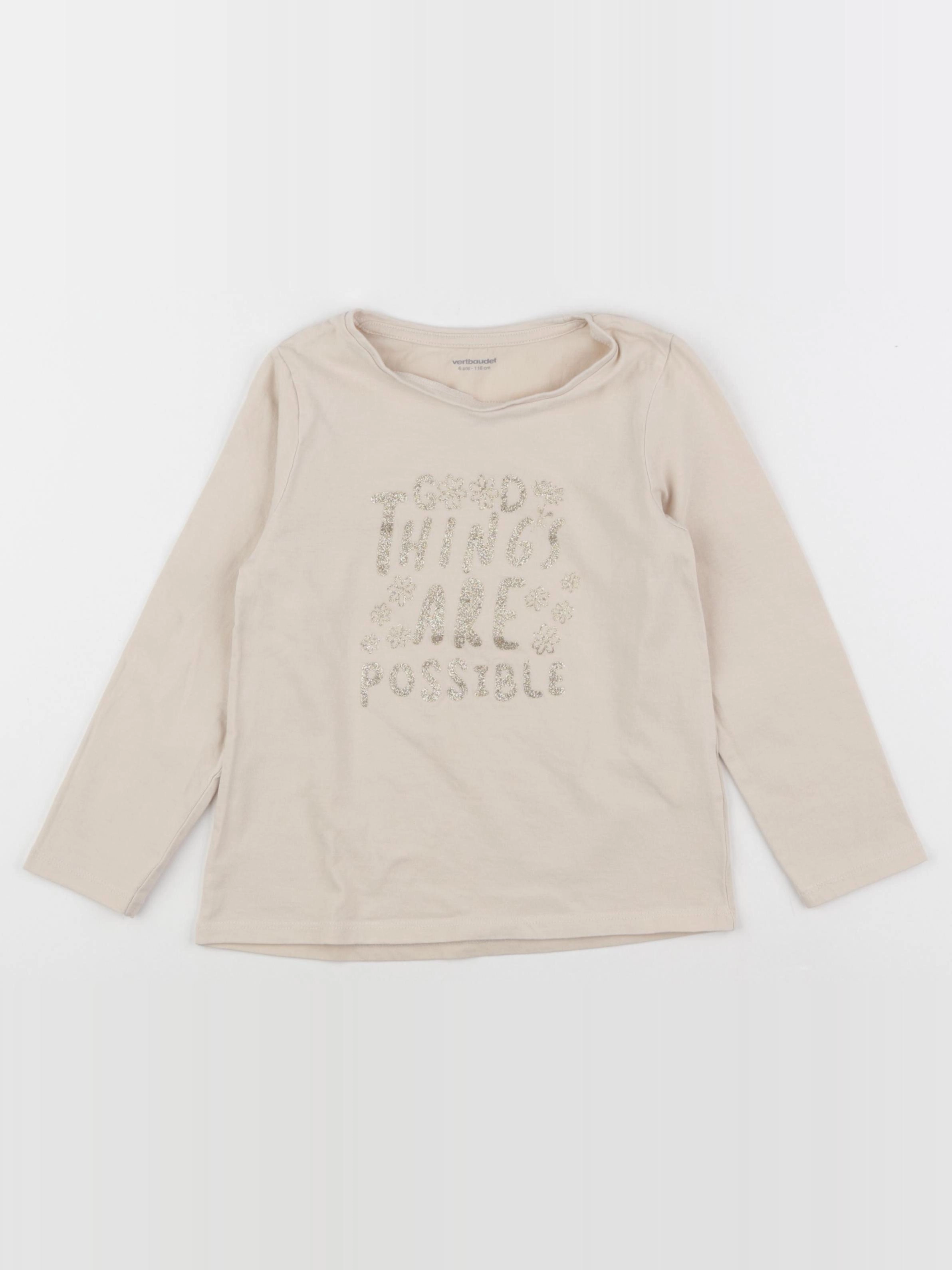 Vertbaudet - tee-shirt beige - 6 ans