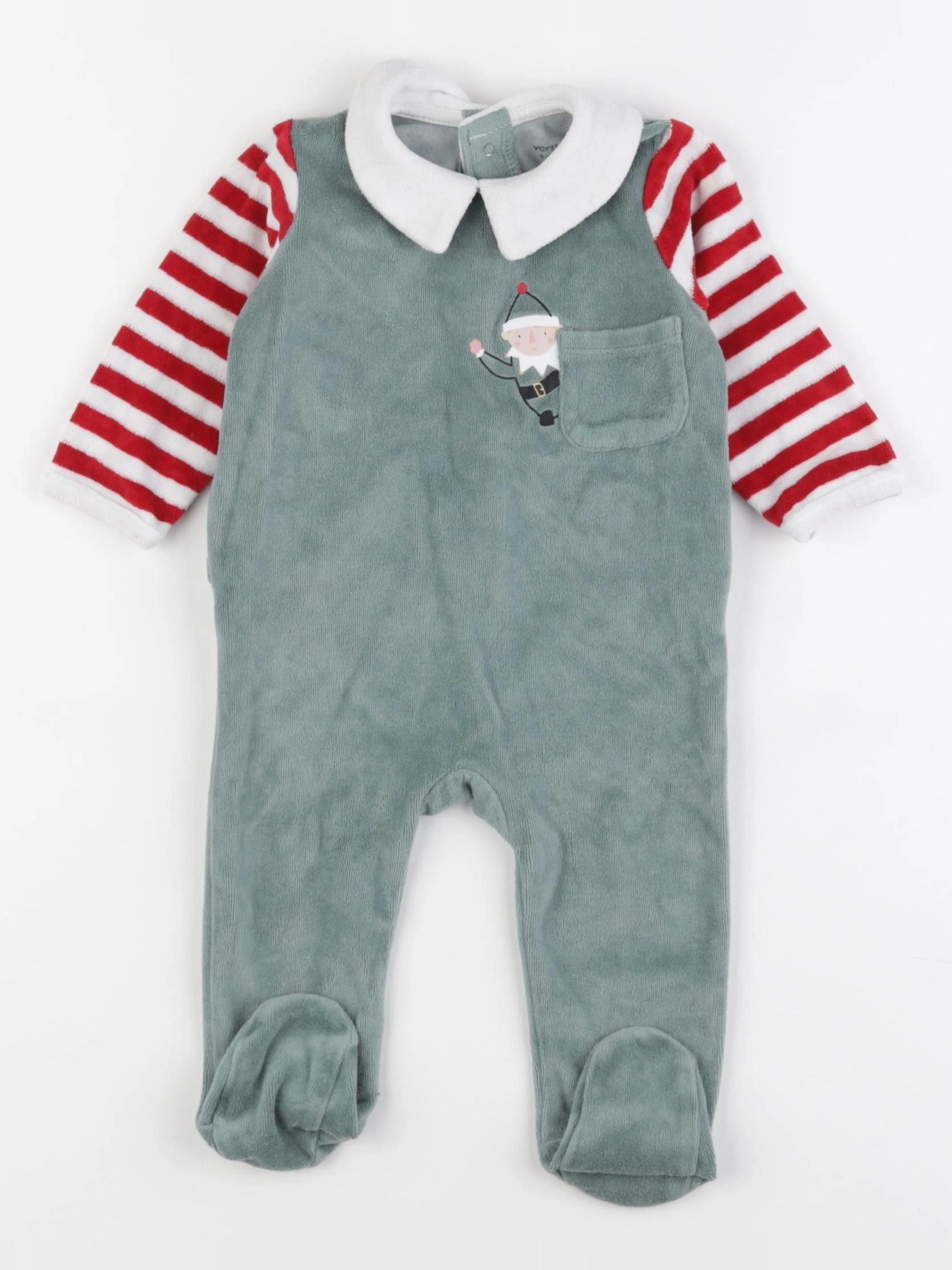 Vertbaudet - pyjama velours vert, rouge - 6 mois