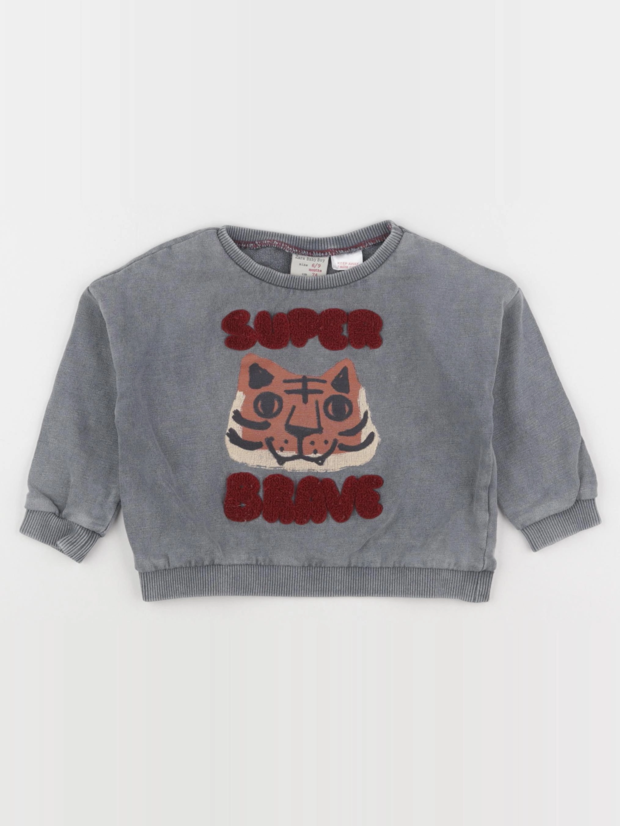 Zara - sweat gris - 6/9 mois