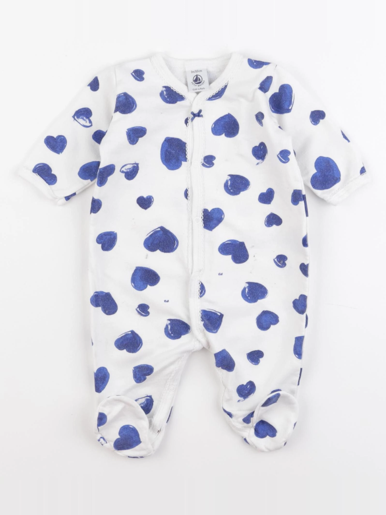 Petit Bateau - pyjama coton blanc, bleu - 3 mois