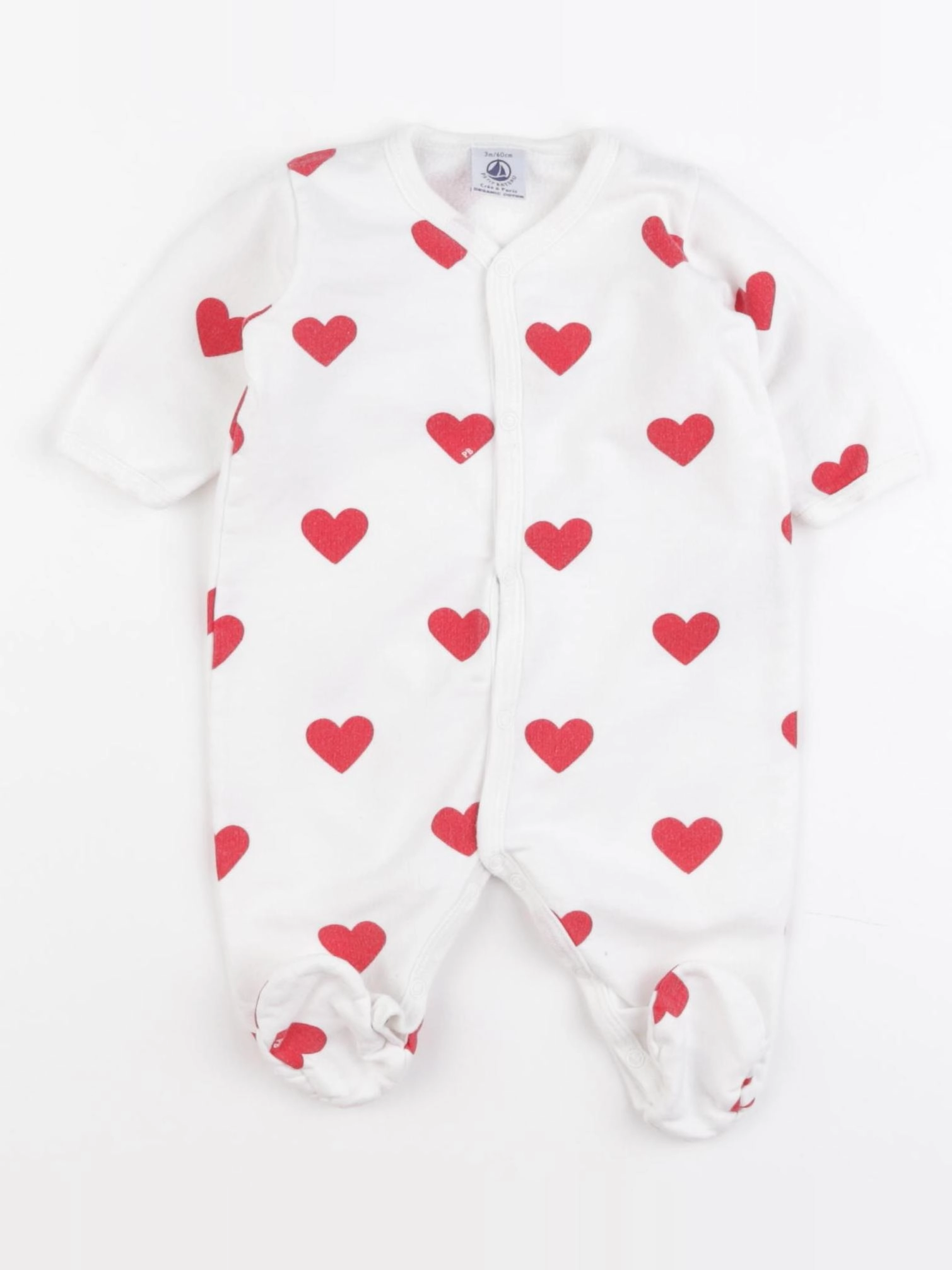 Petit Bateau - pyjama coton blanc, rouge - 3 mois