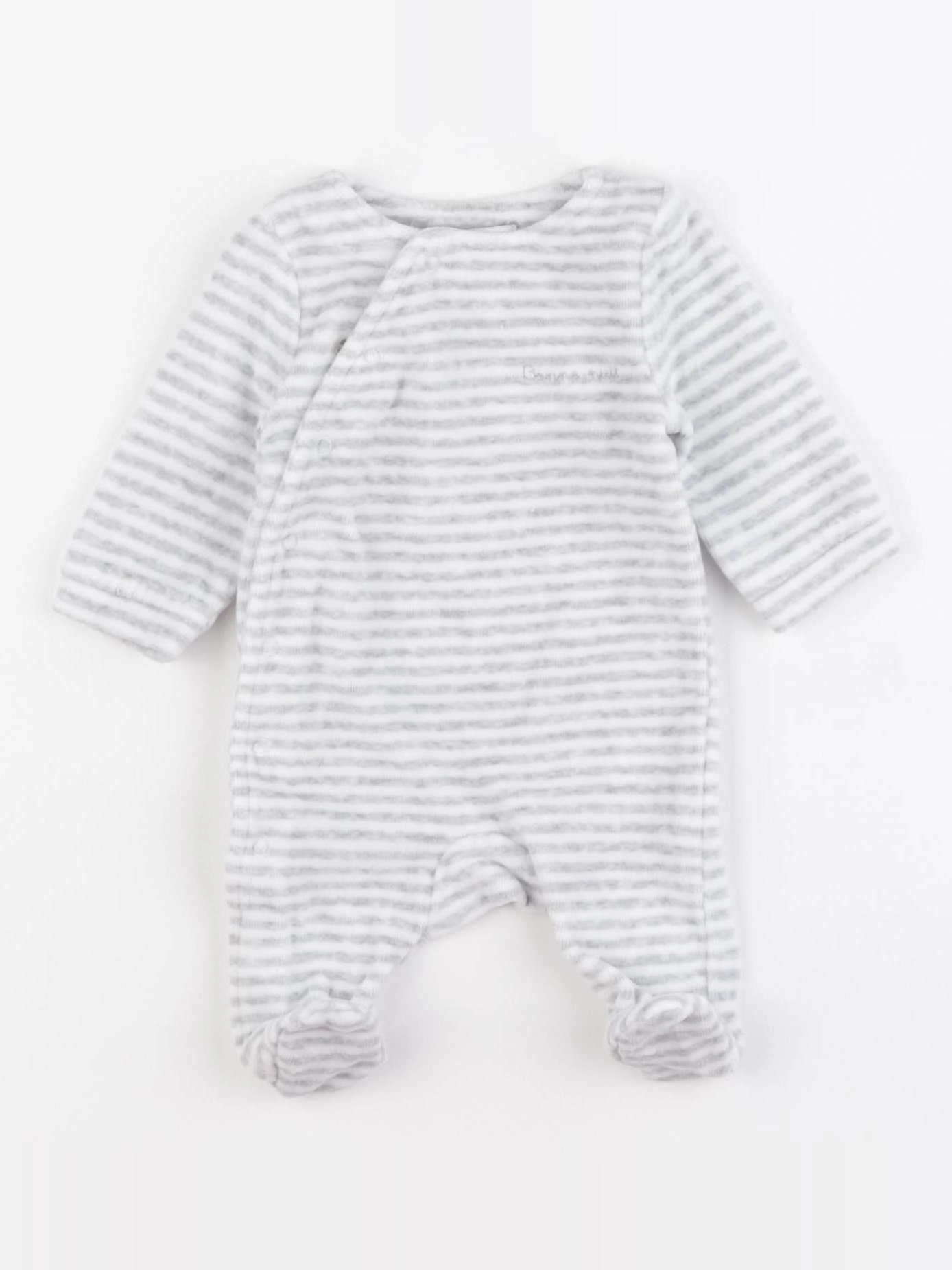 Cyrillus - pyjama velours blanc, gris - 0 mois