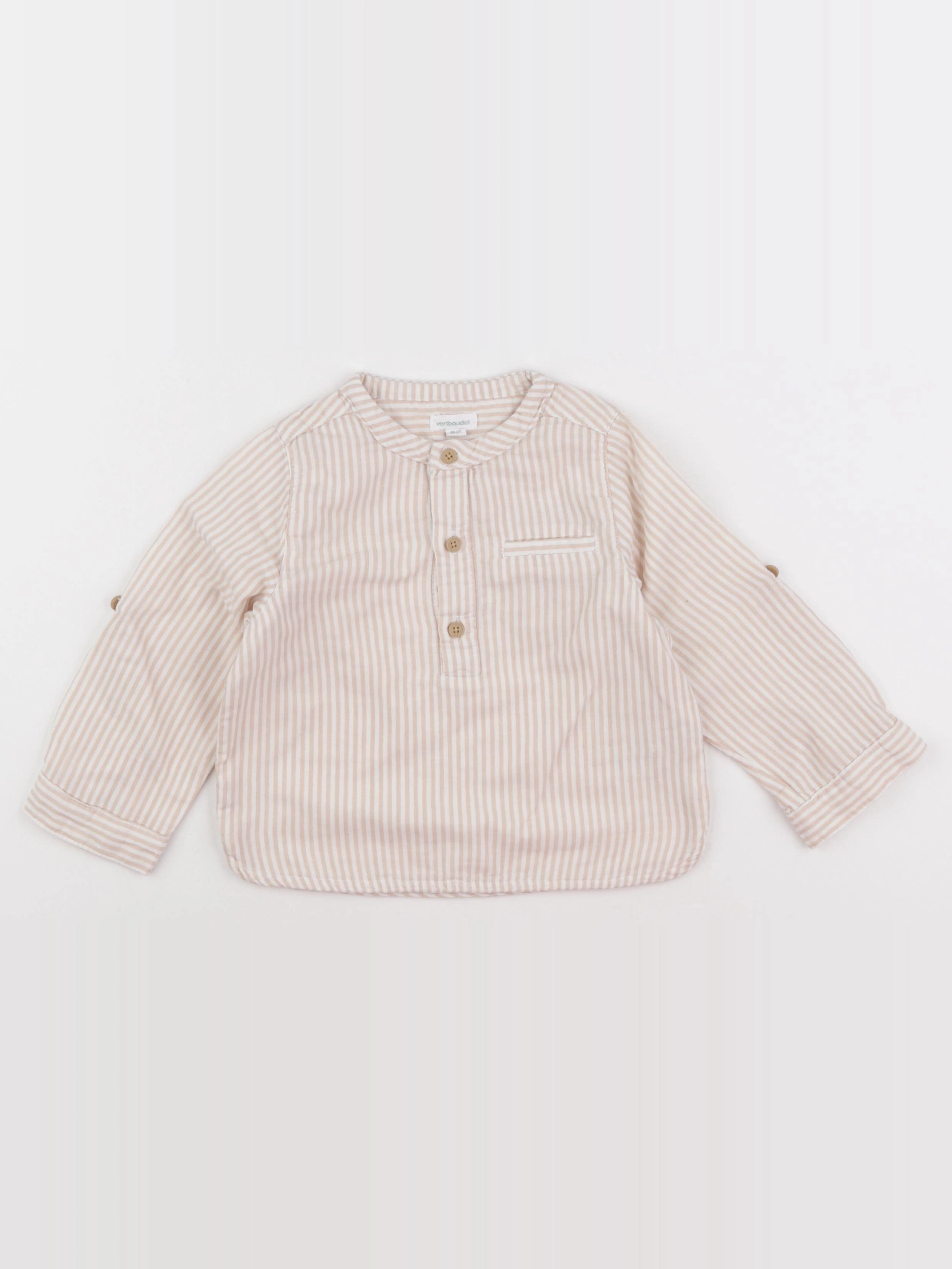 Vertbaudet - chemise beige, blanc - 2 ans