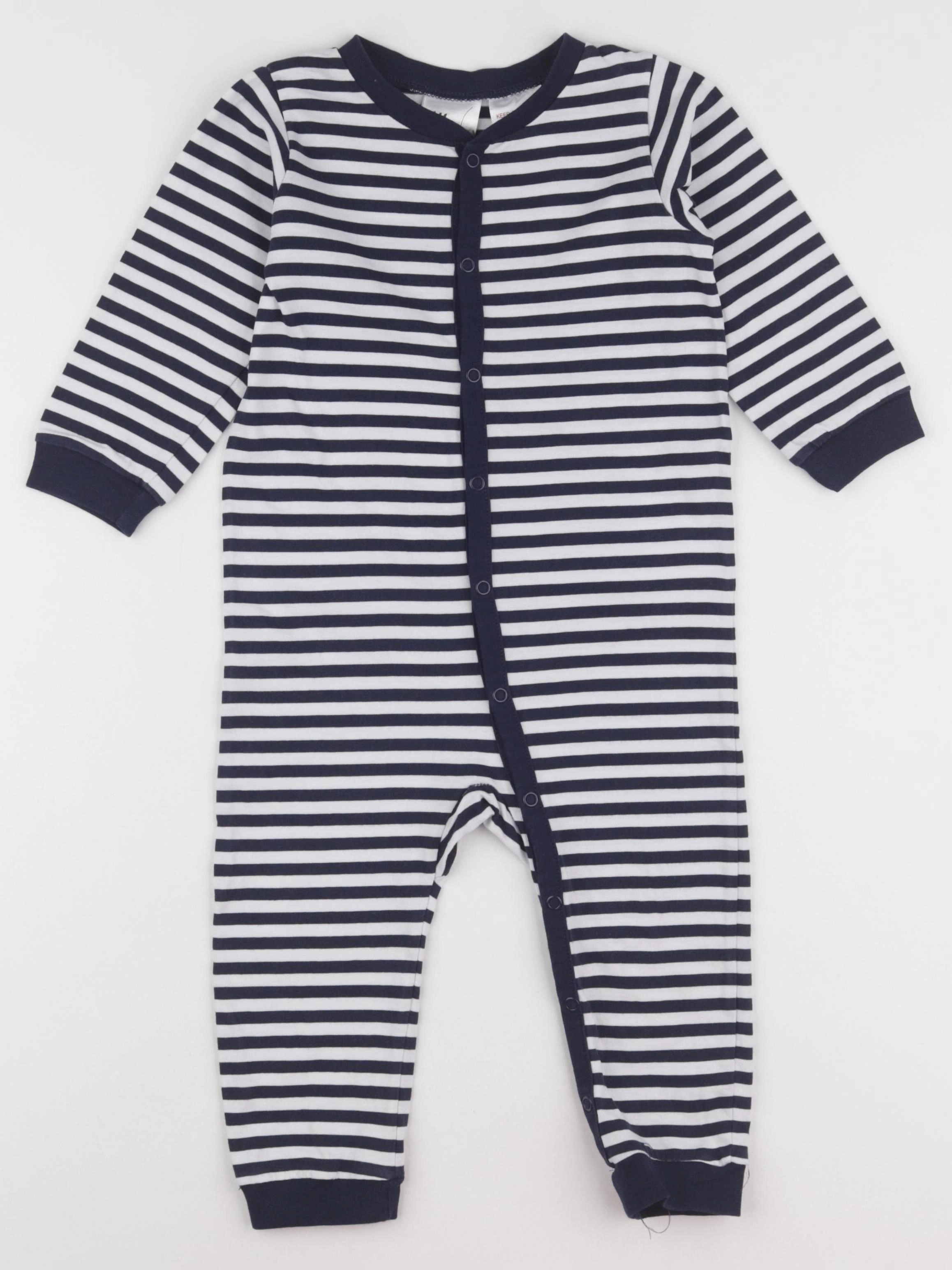 H&M - pyjama coton blanc, bleu - 12/18 mois