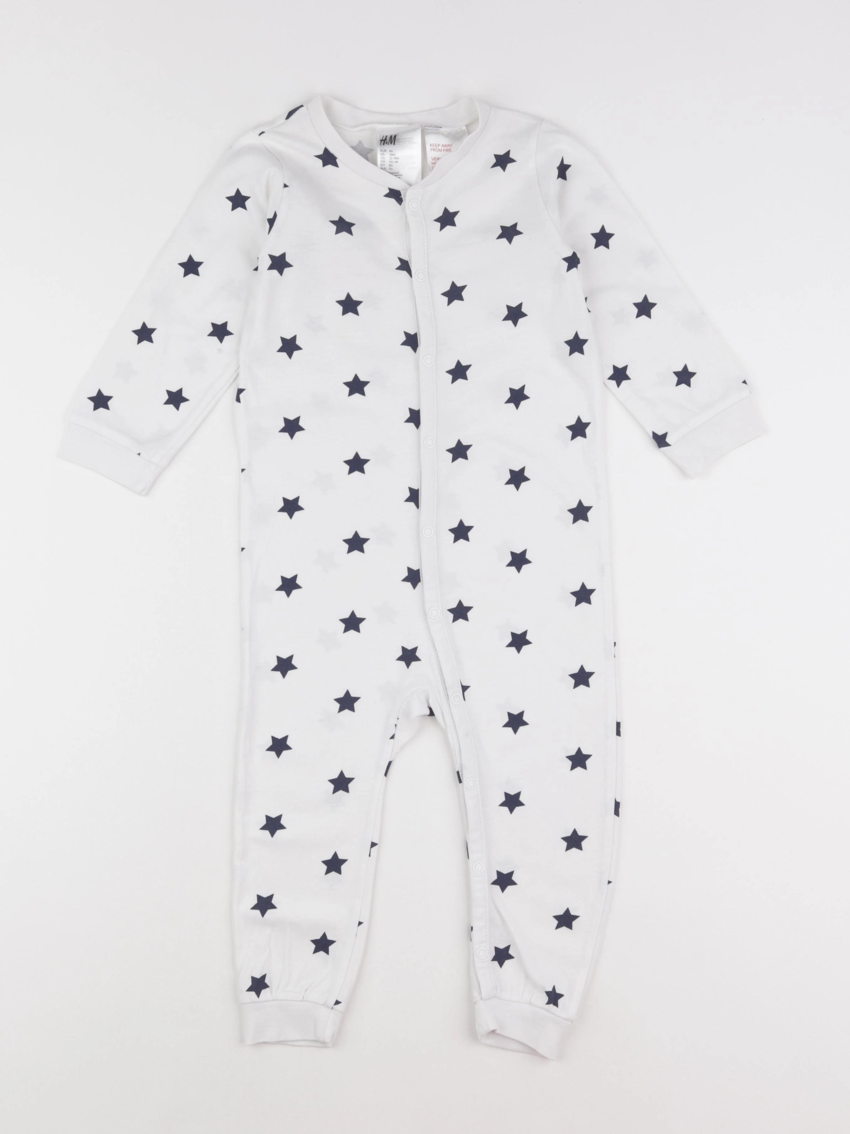 H&M - pyjama coton blanc, bleu - 12/18 mois