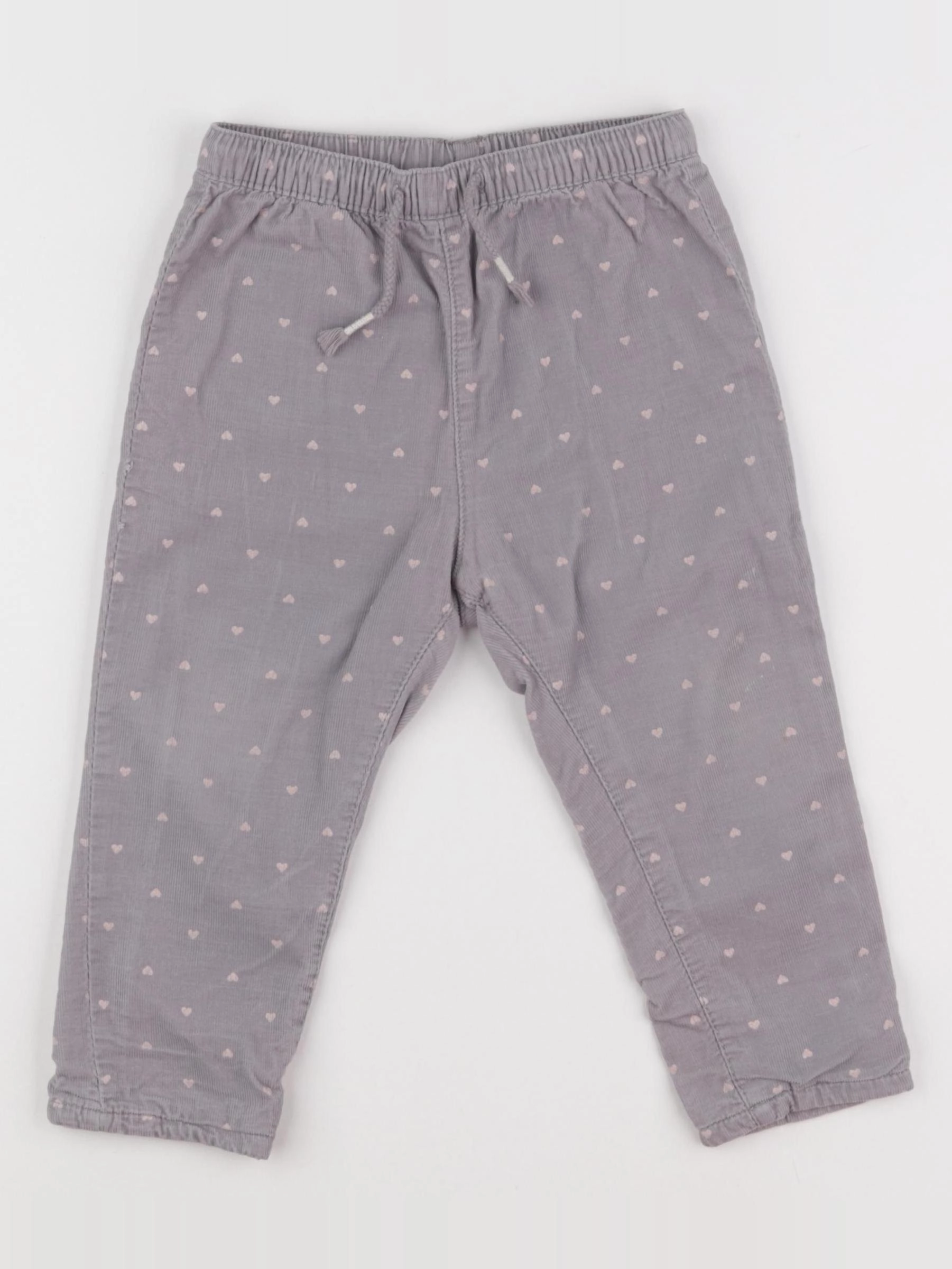 H&M - pantalon doublé gris, rose - 12/18 mois