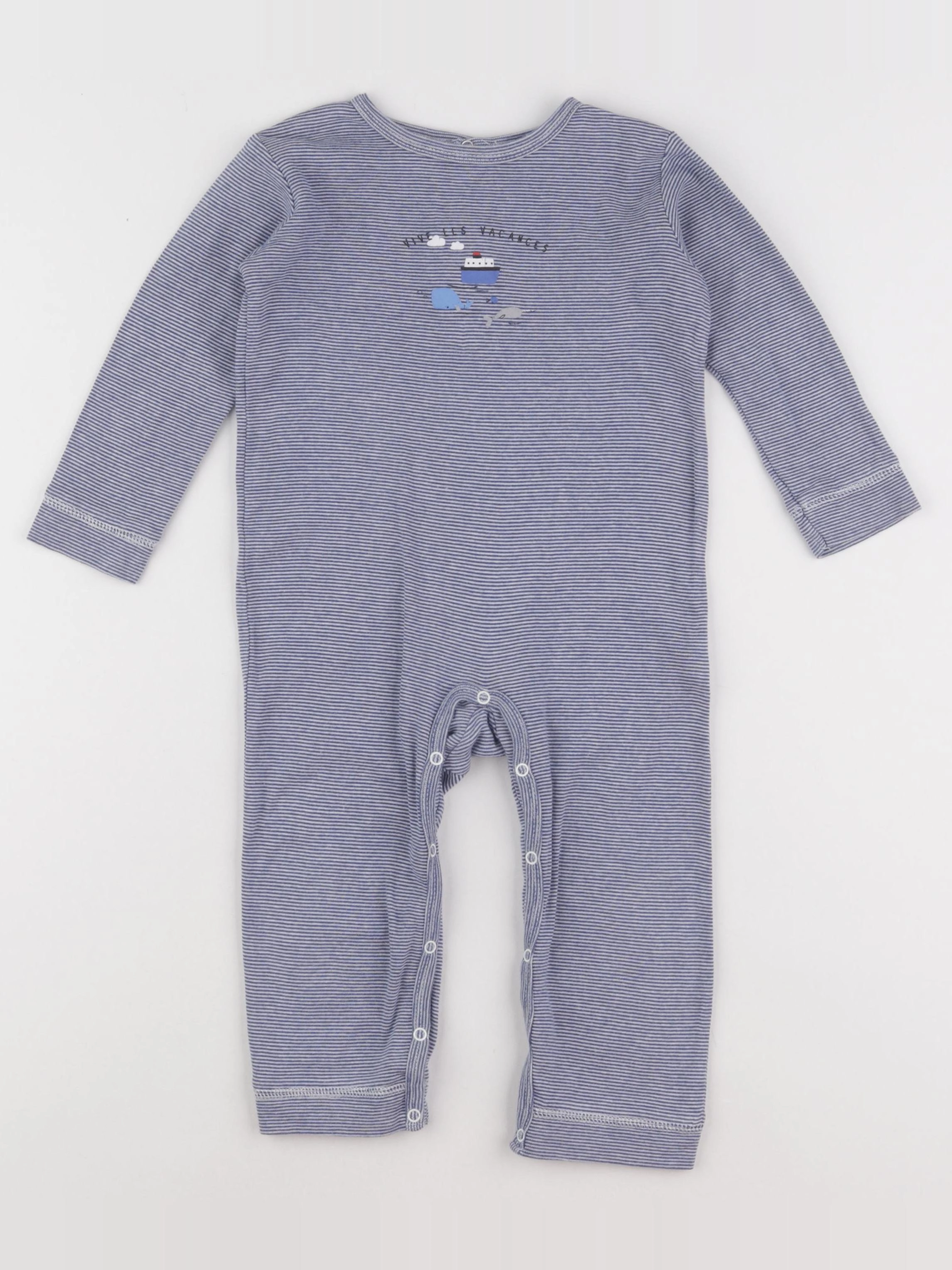 Boutchou - pyjama coton blanc, bleu - 24 mois