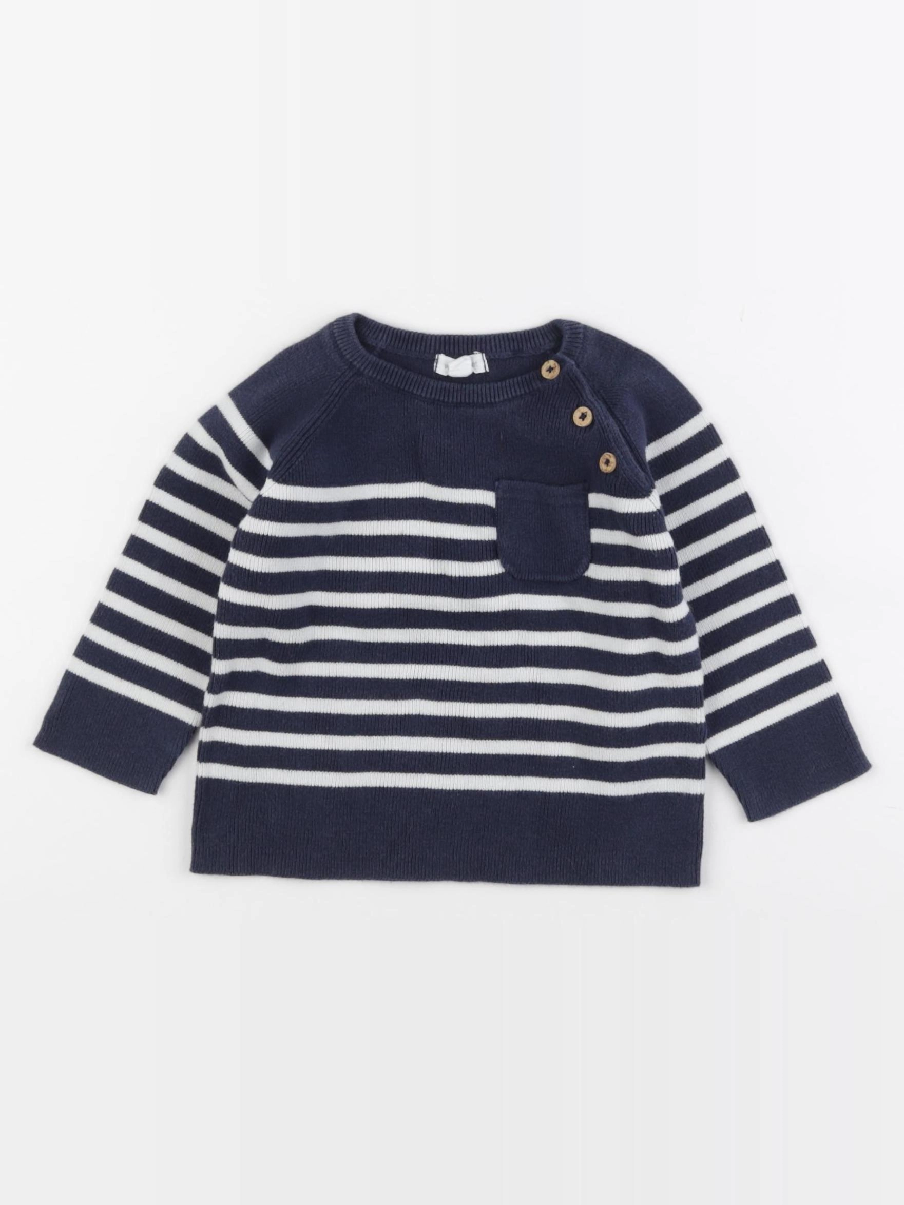 Vertbaudet - pull bleu, blanc - 12 mois