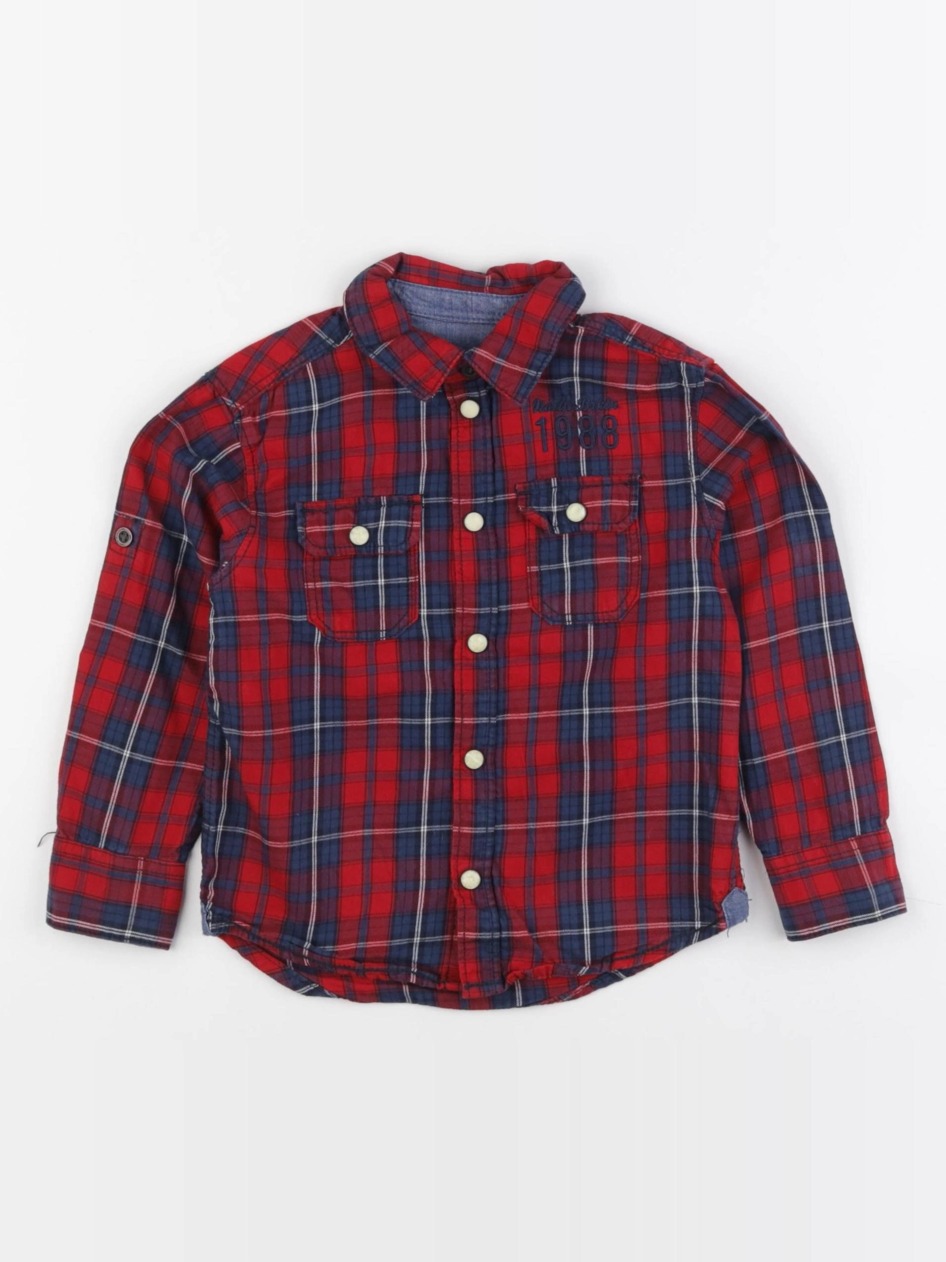 H&M - chemise bleu, rouge - 2/3 ans