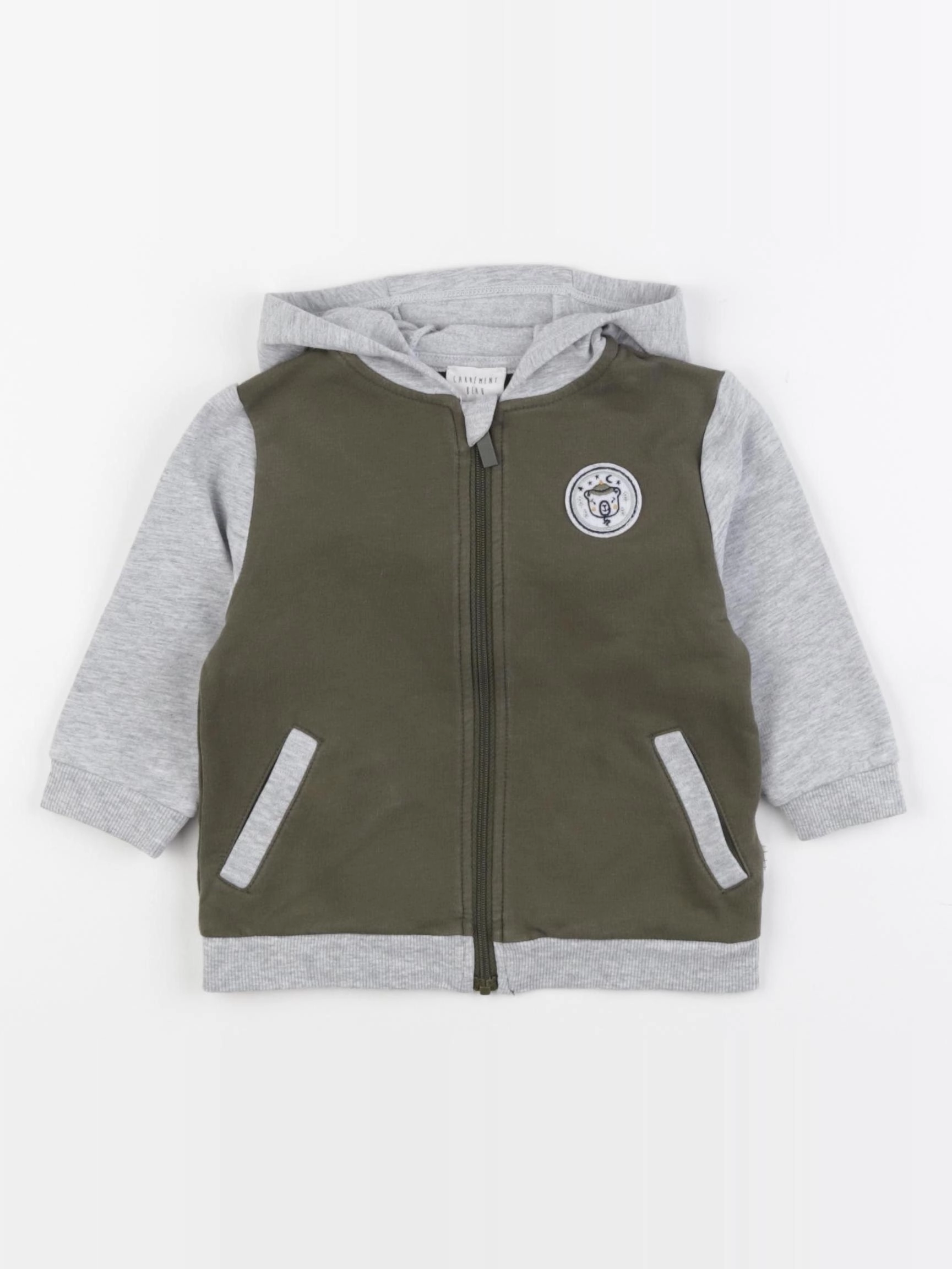 Carrément Beau - sweat gris, vert - 12 mois