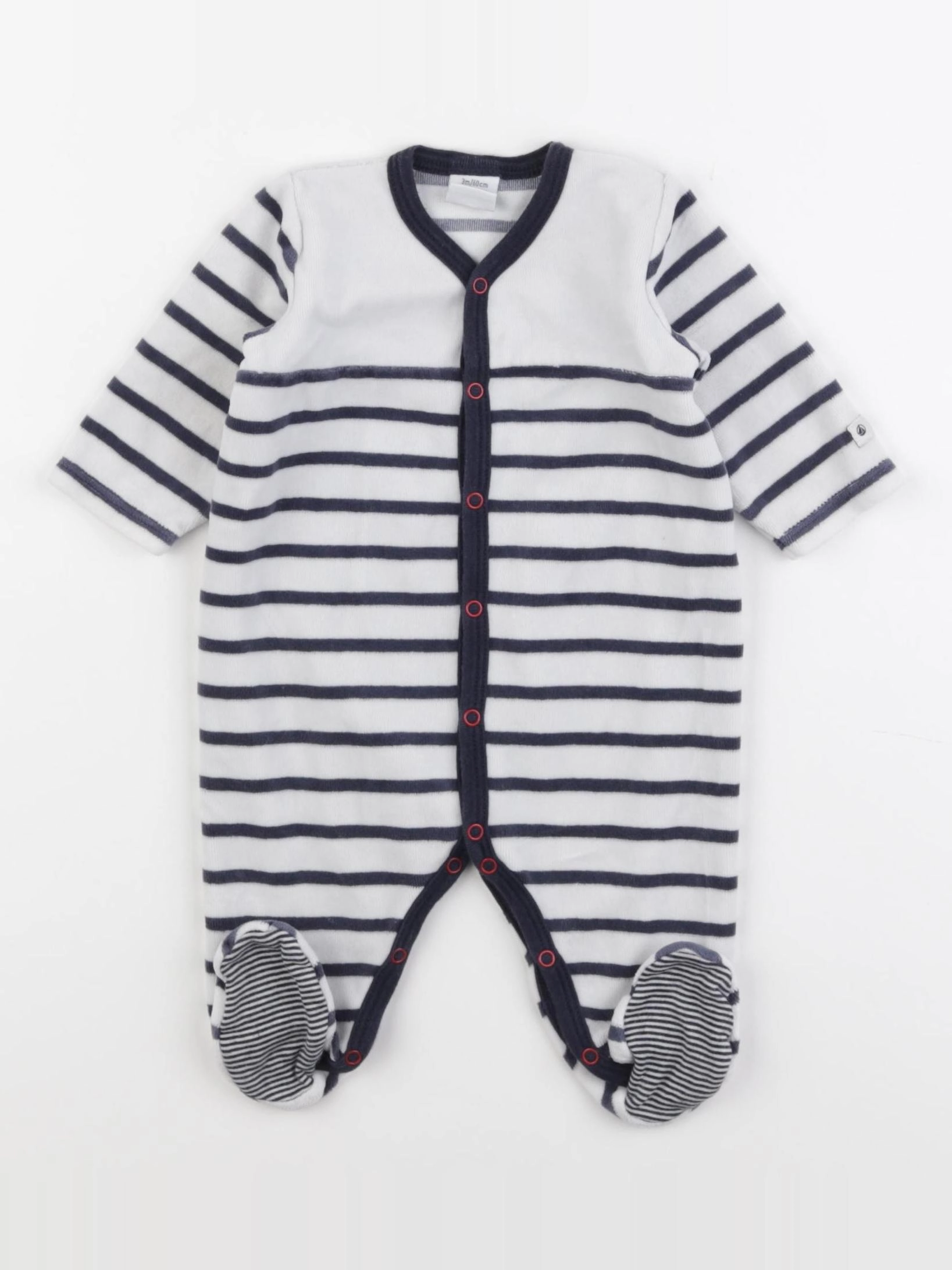 Petit Bateau - pyjama velours blanc, bleu - 3 mois