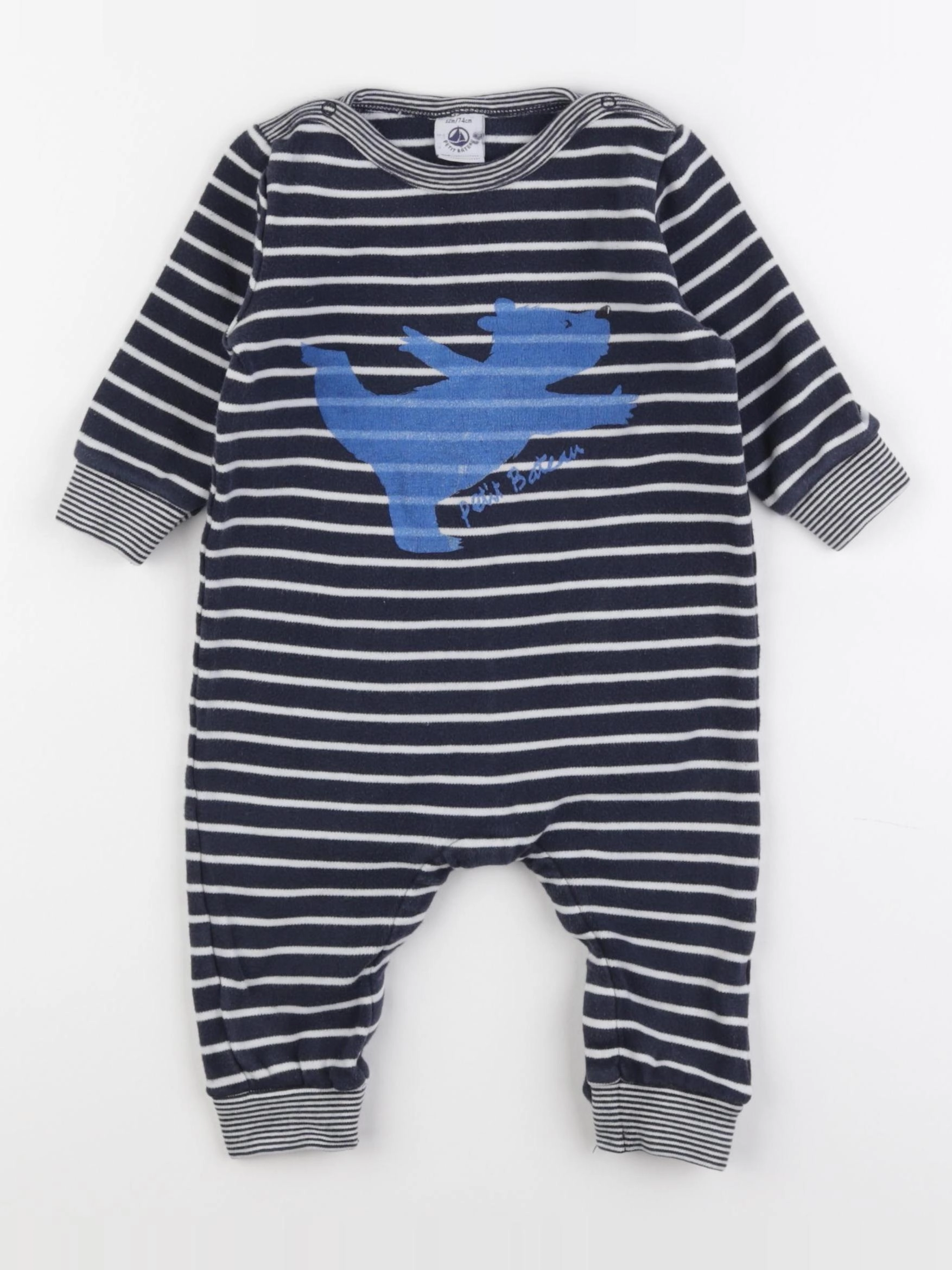 Petit Bateau - combinaison bleu, blanc - 12 mois