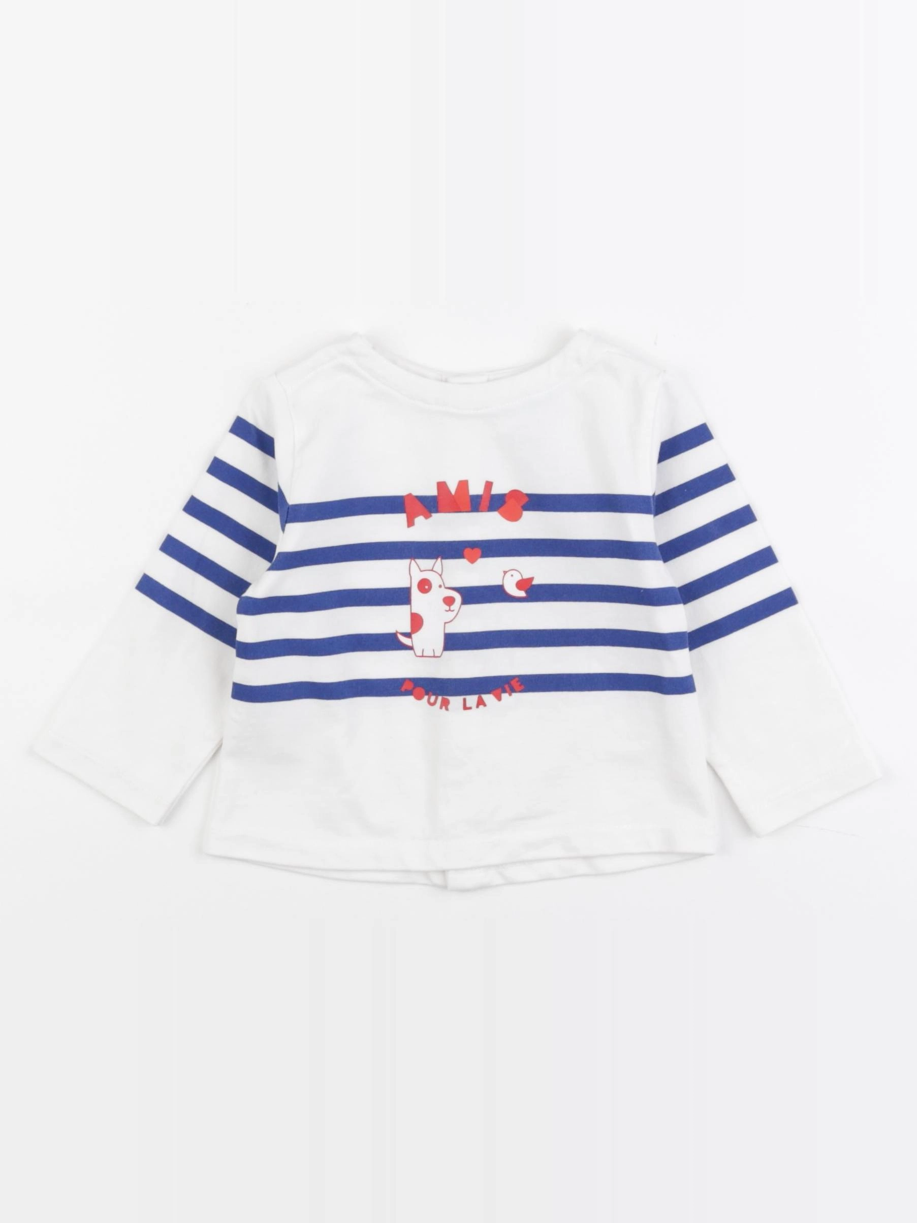 Jacadi - tee-shirt bleu, blanc - 12 mois
