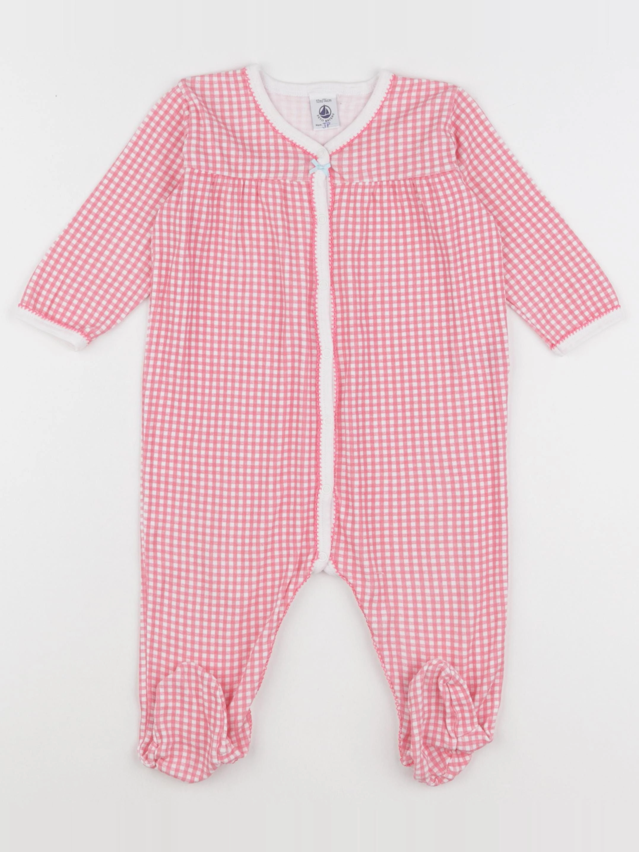 Petit Bateau - pyjama coton rose, blanc - 12 mois