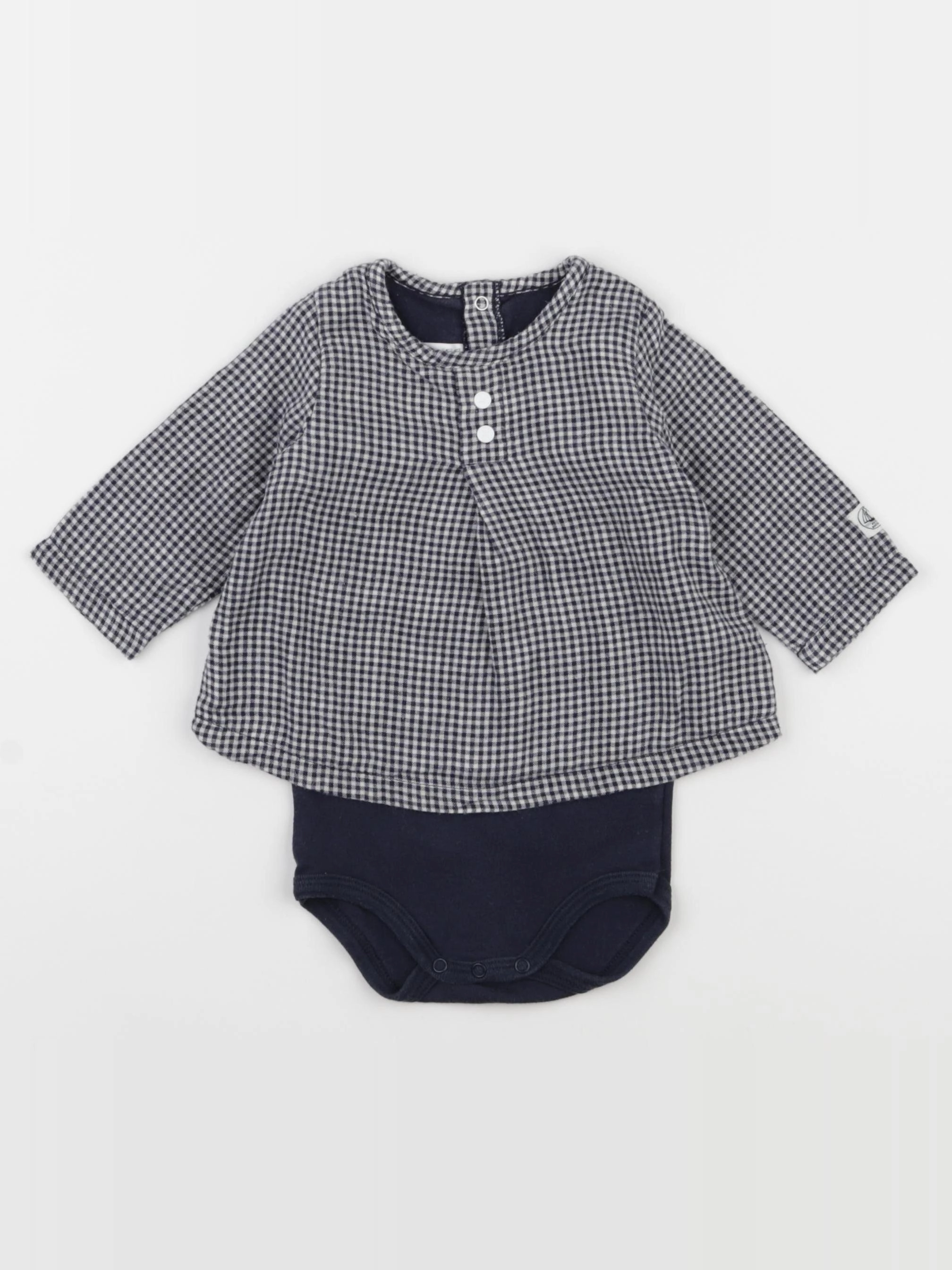 Petit Bateau - body blouse bleu - 6 mois