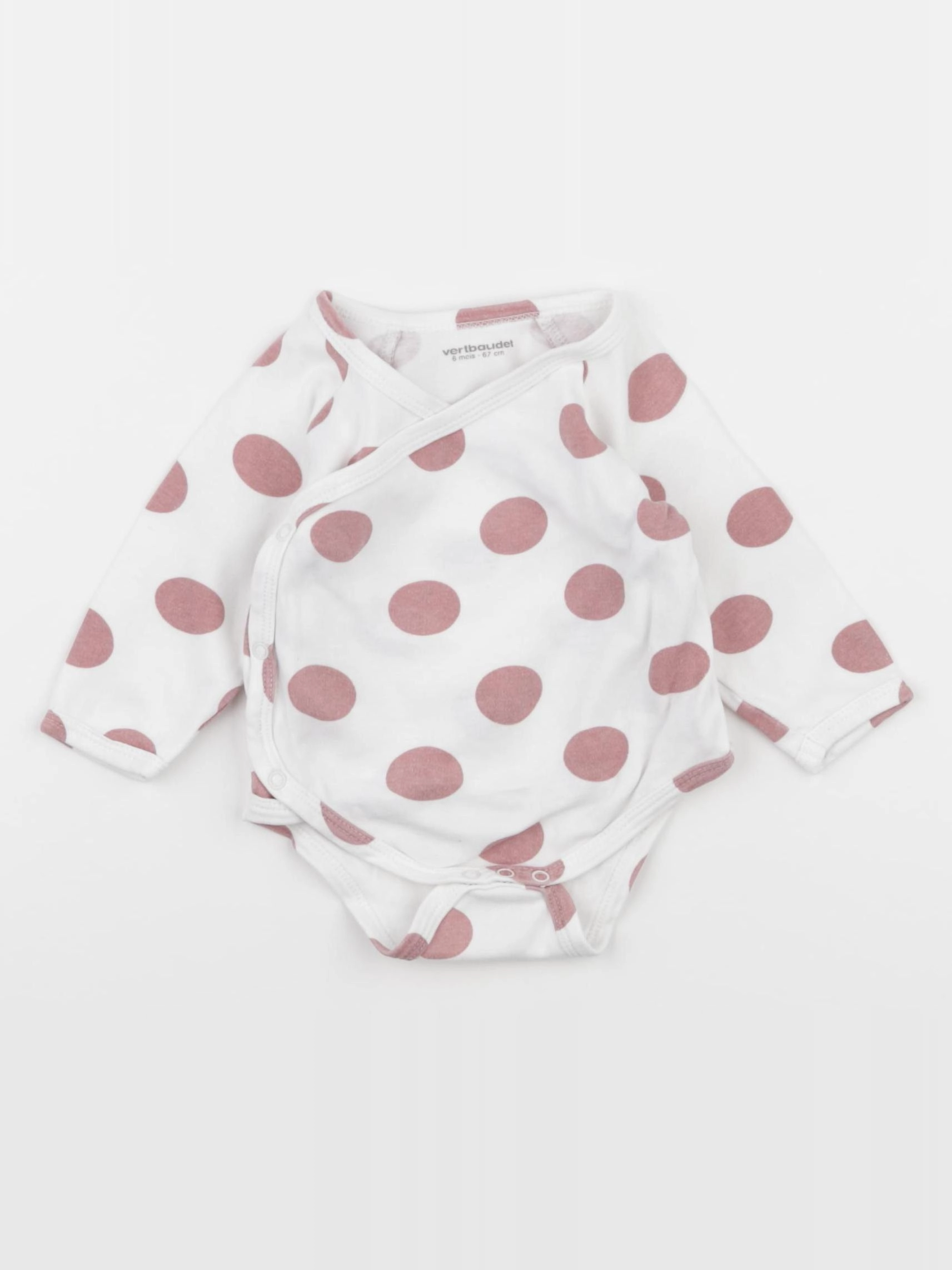 Vertbaudet - body blanc, rose - 6 mois