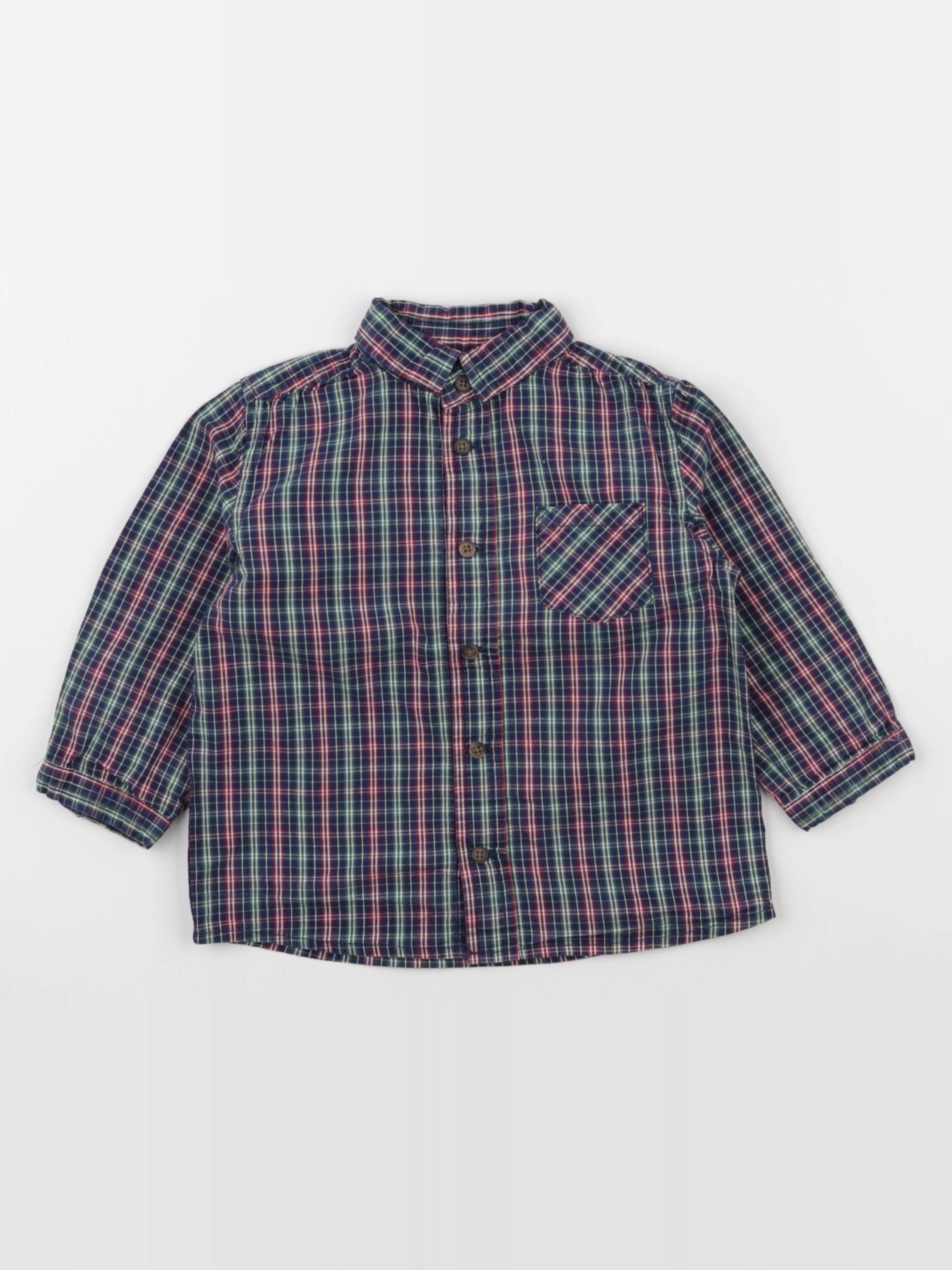 Boutchou - chemise bleu, vert, rouge - 18 mois