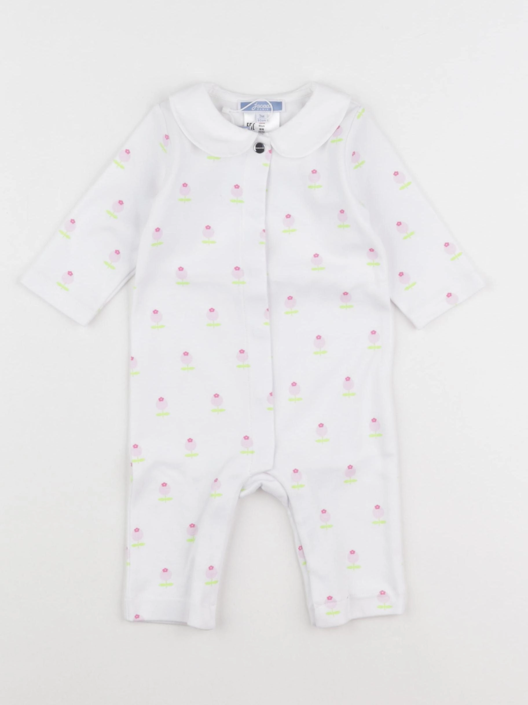 Jacadi - pyjama coton blanc, rose - 3 mois