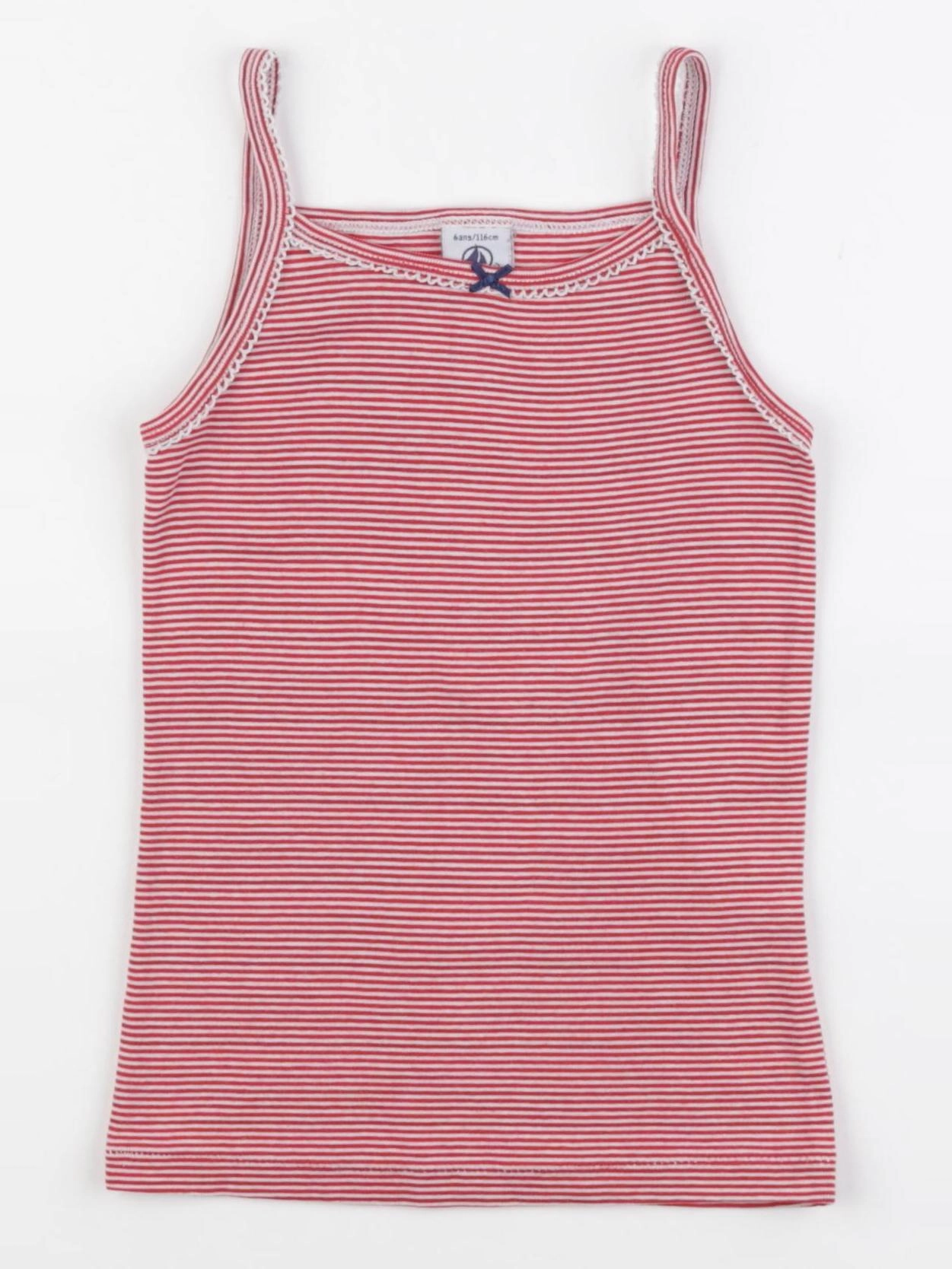 Petit Bateau - maillot de corps blanc, rouge - 6 ans