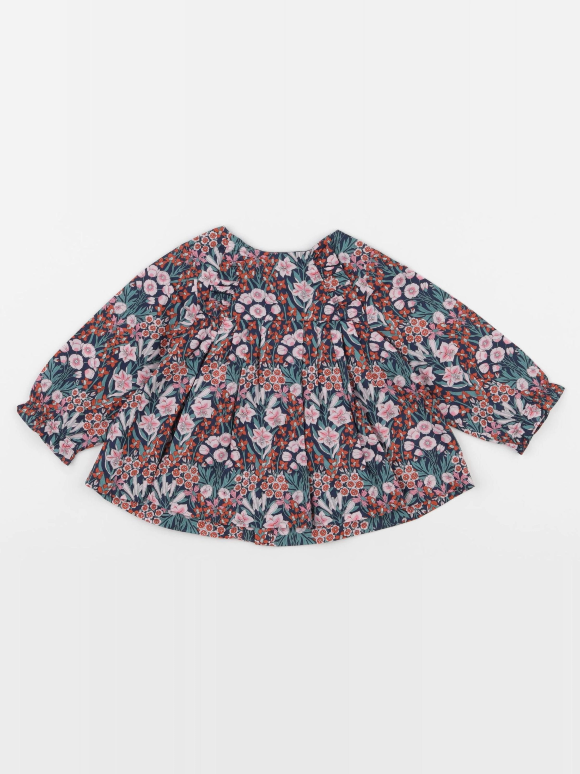 Jacadi - blouse liberty vert, rose - 6 mois