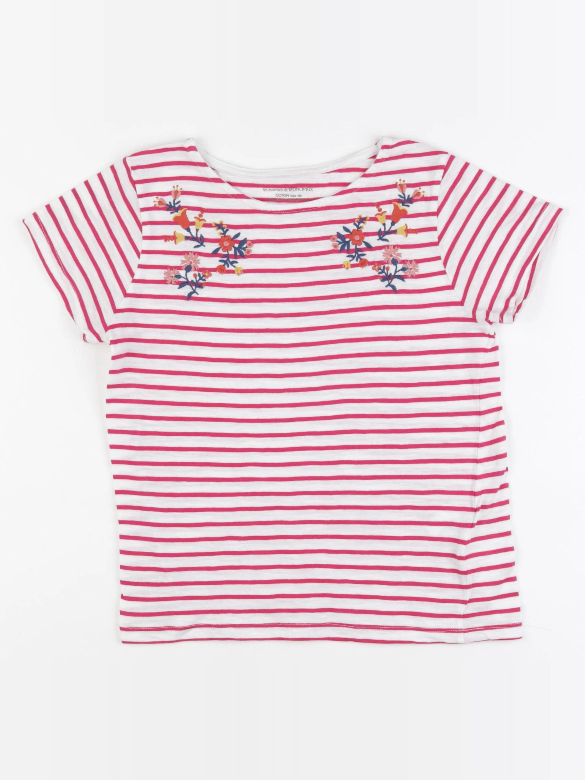 Monoprix - tee-shirt blanc, rose - 10 ans