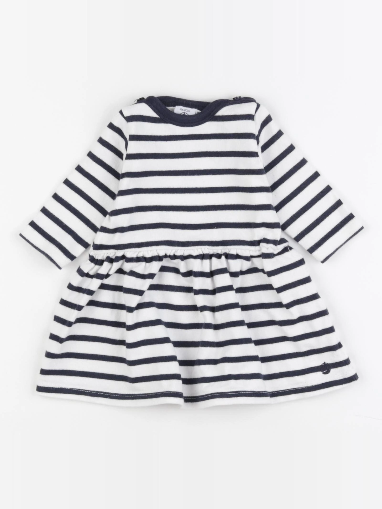 Petit Bateau - robe blanc, bleu - 3/4 mois