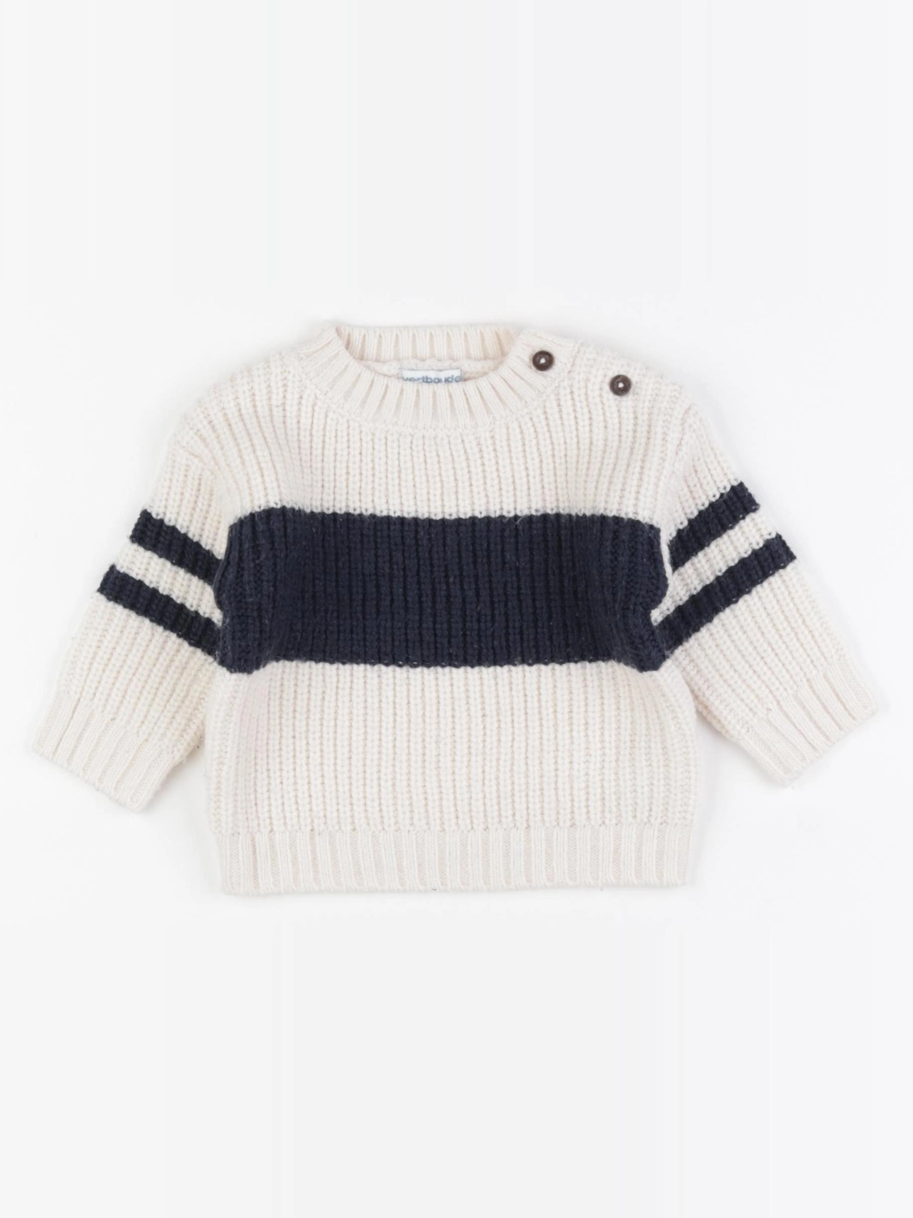 Vertbaudet - pull beige, bleu - 6 mois