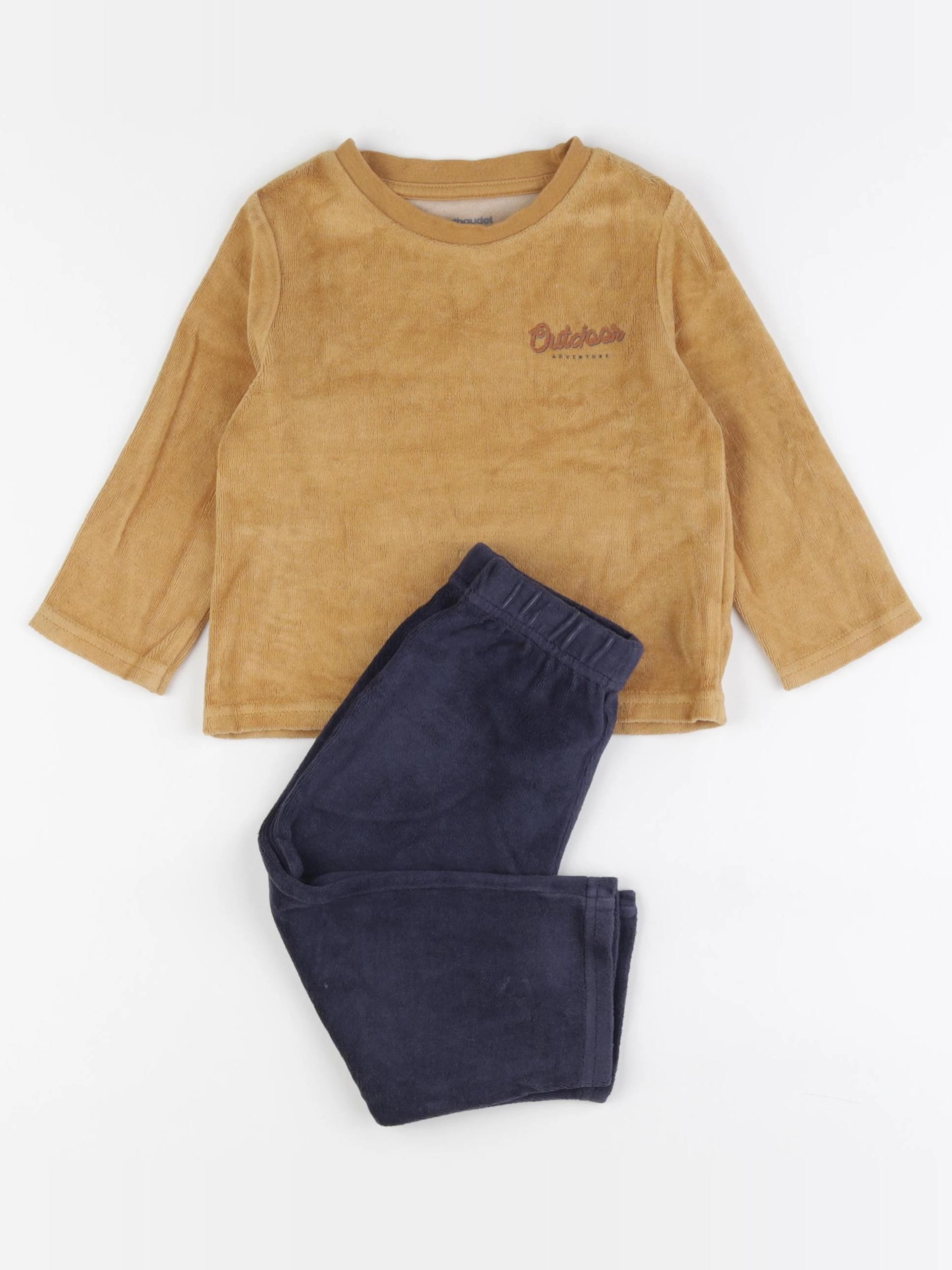 Vertbaudet - pyjama velours jaune, bleu - 2 ans