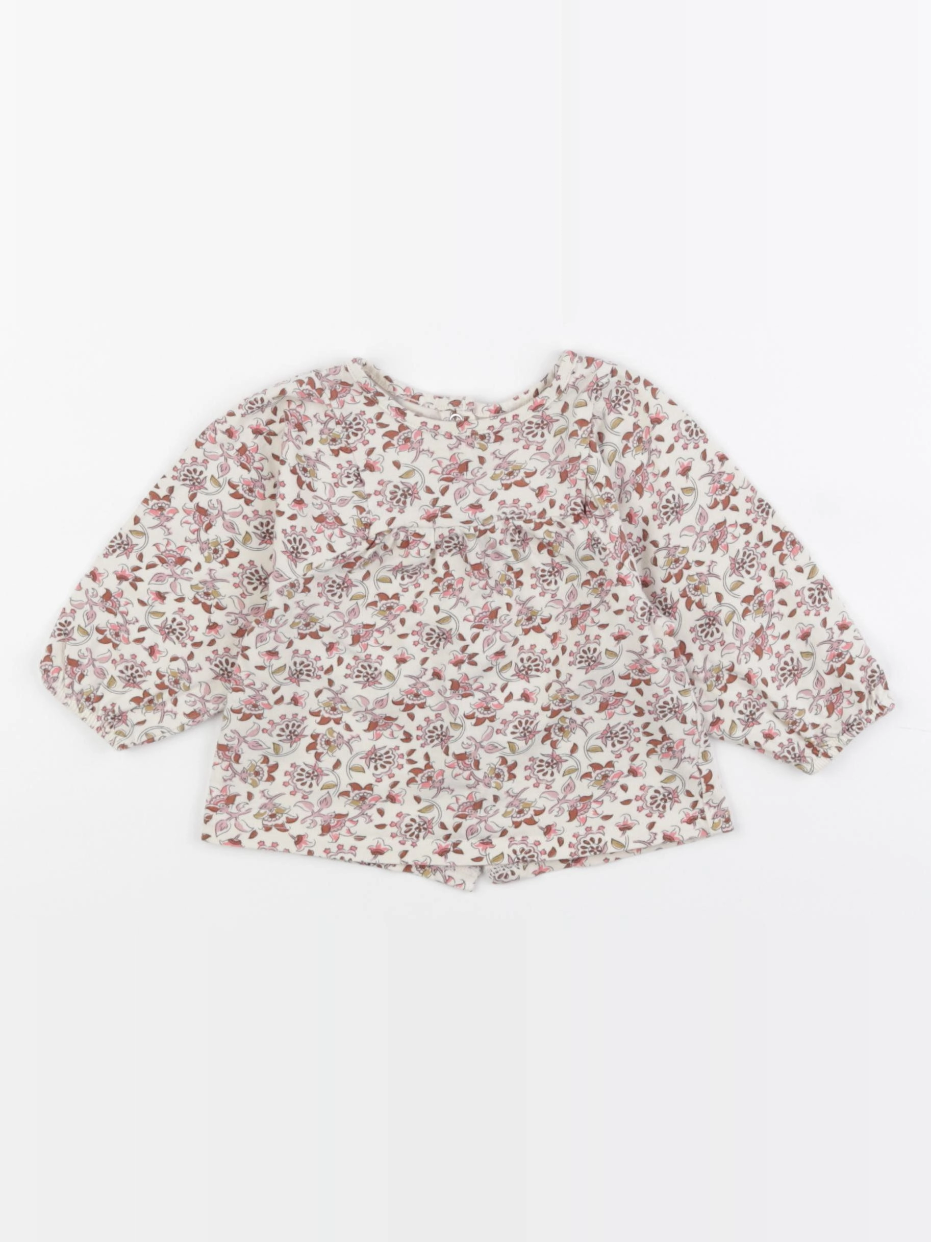 Vertbaudet - tee-shirt beige, marron, rose - 6 mois