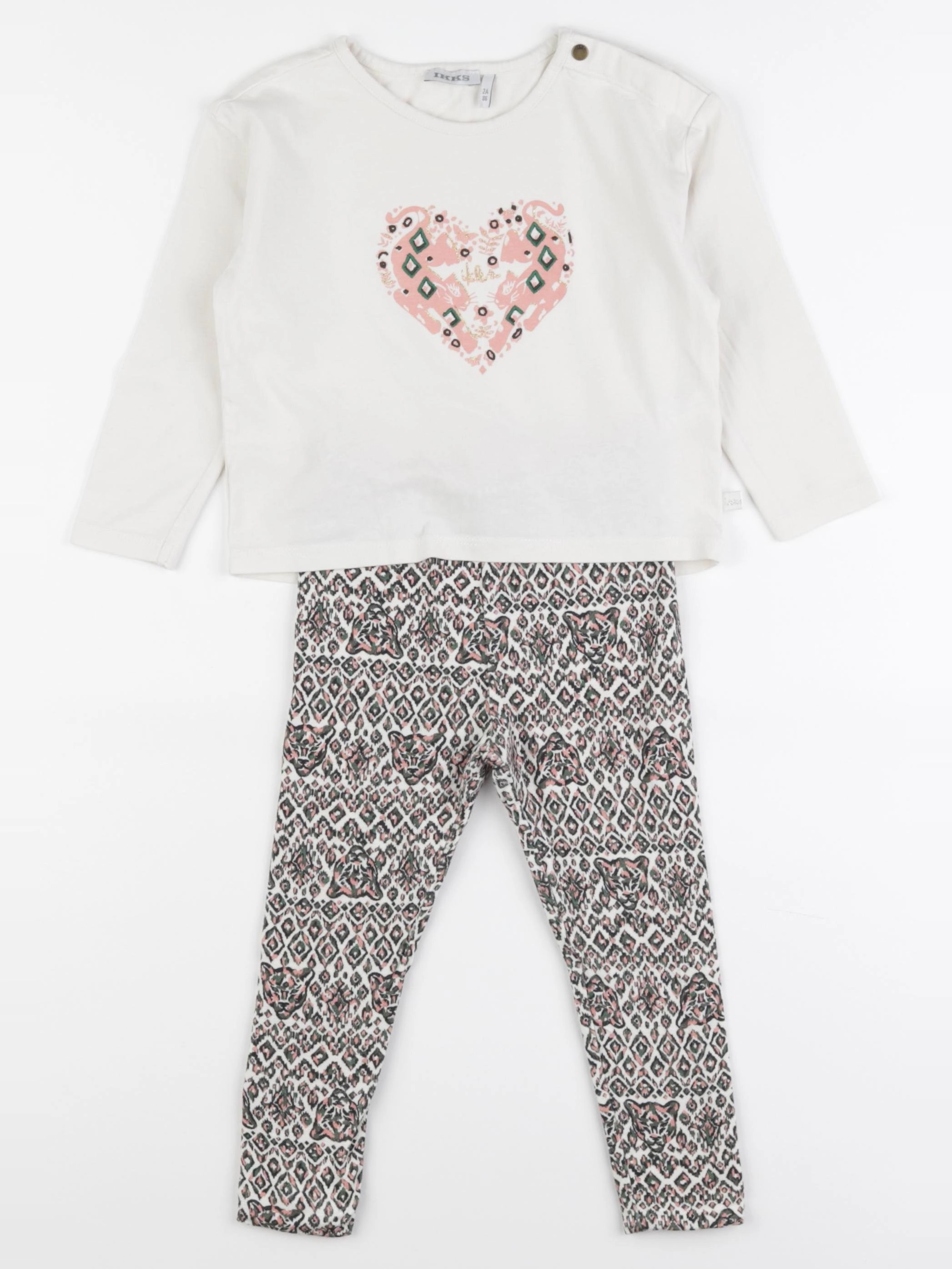 IKKS - ensemble blanc, noir, vert - 2 ans