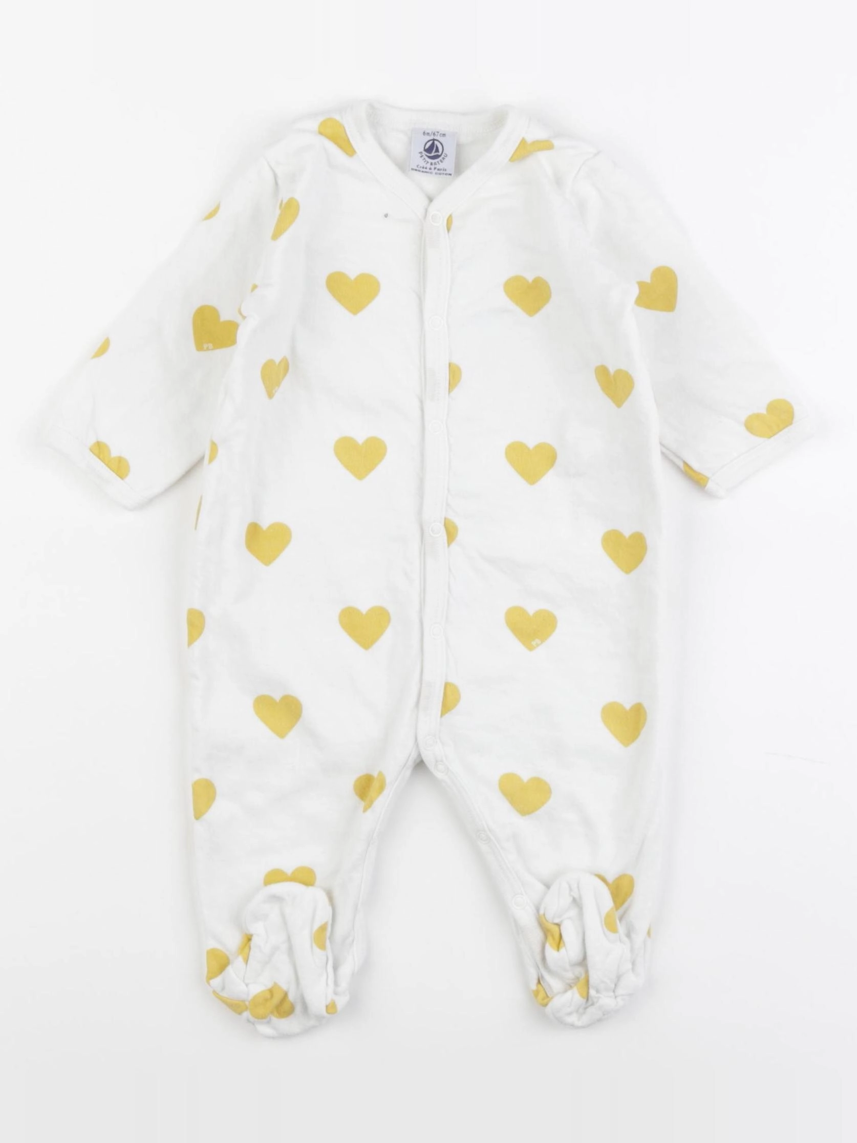 Petit Bateau - pyjama coton blanc, jaune - 6 mois