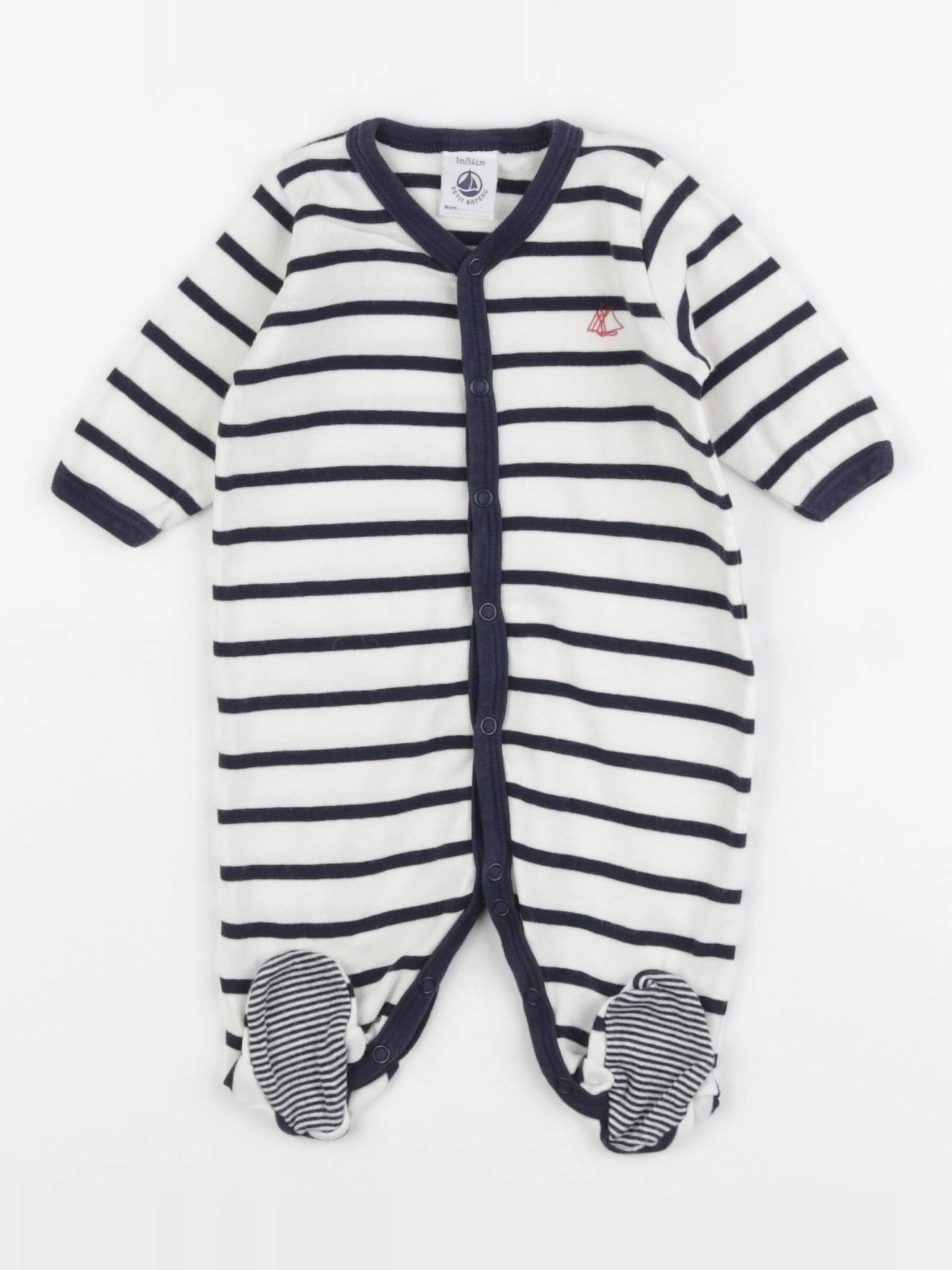 Petit Bateau - pyjama coton blanc, bleu - 1 mois