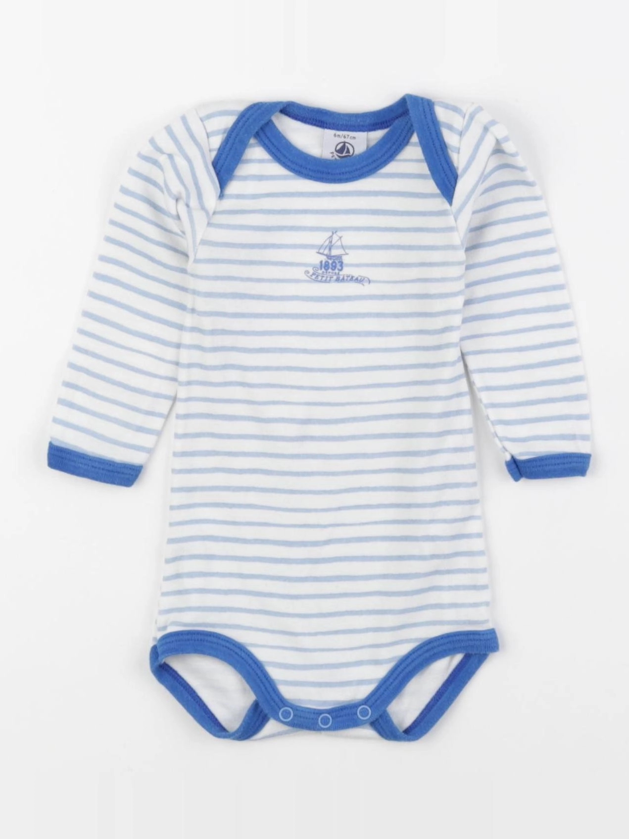 Petit Bateau - body blanc, bleu - 6 mois