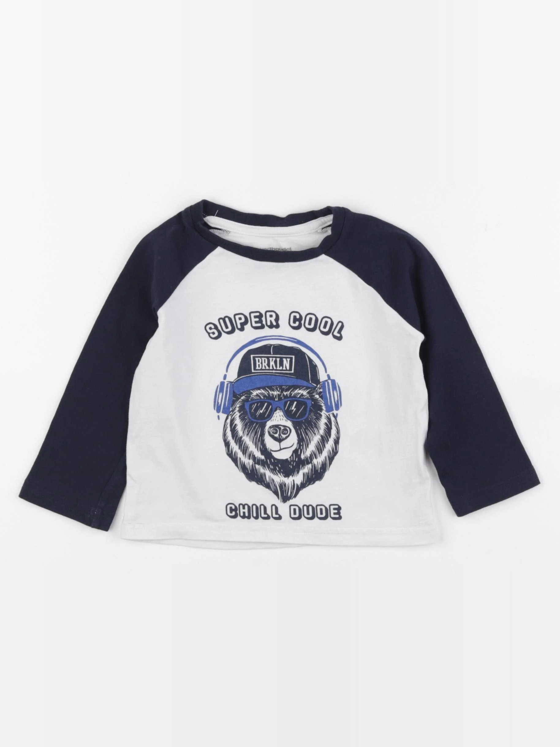 Vertbaudet - tee-shirt blanc, bleu - 2 ans