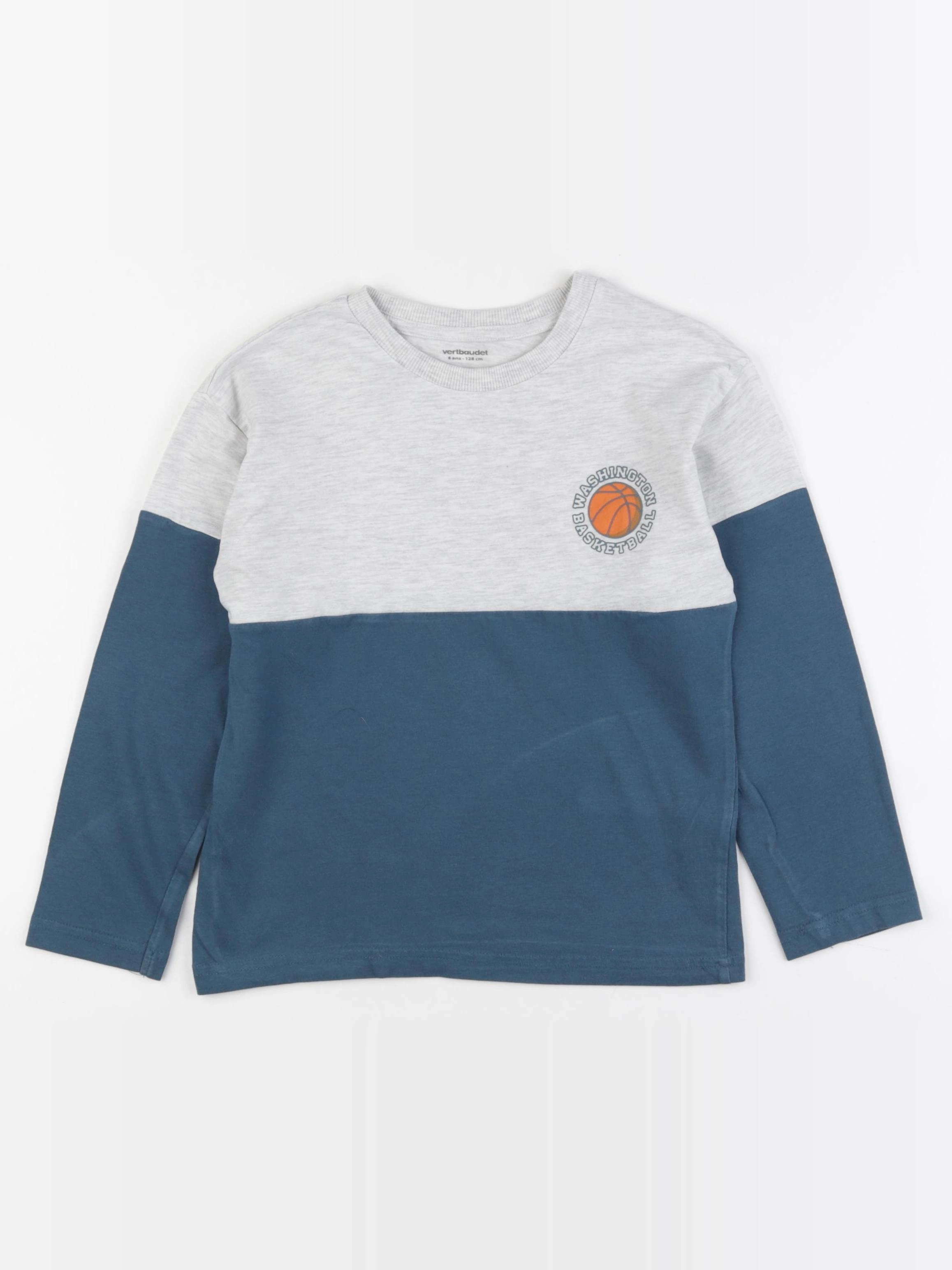 Vertbaudet - tee-shirt bleu, gris - 8 ans