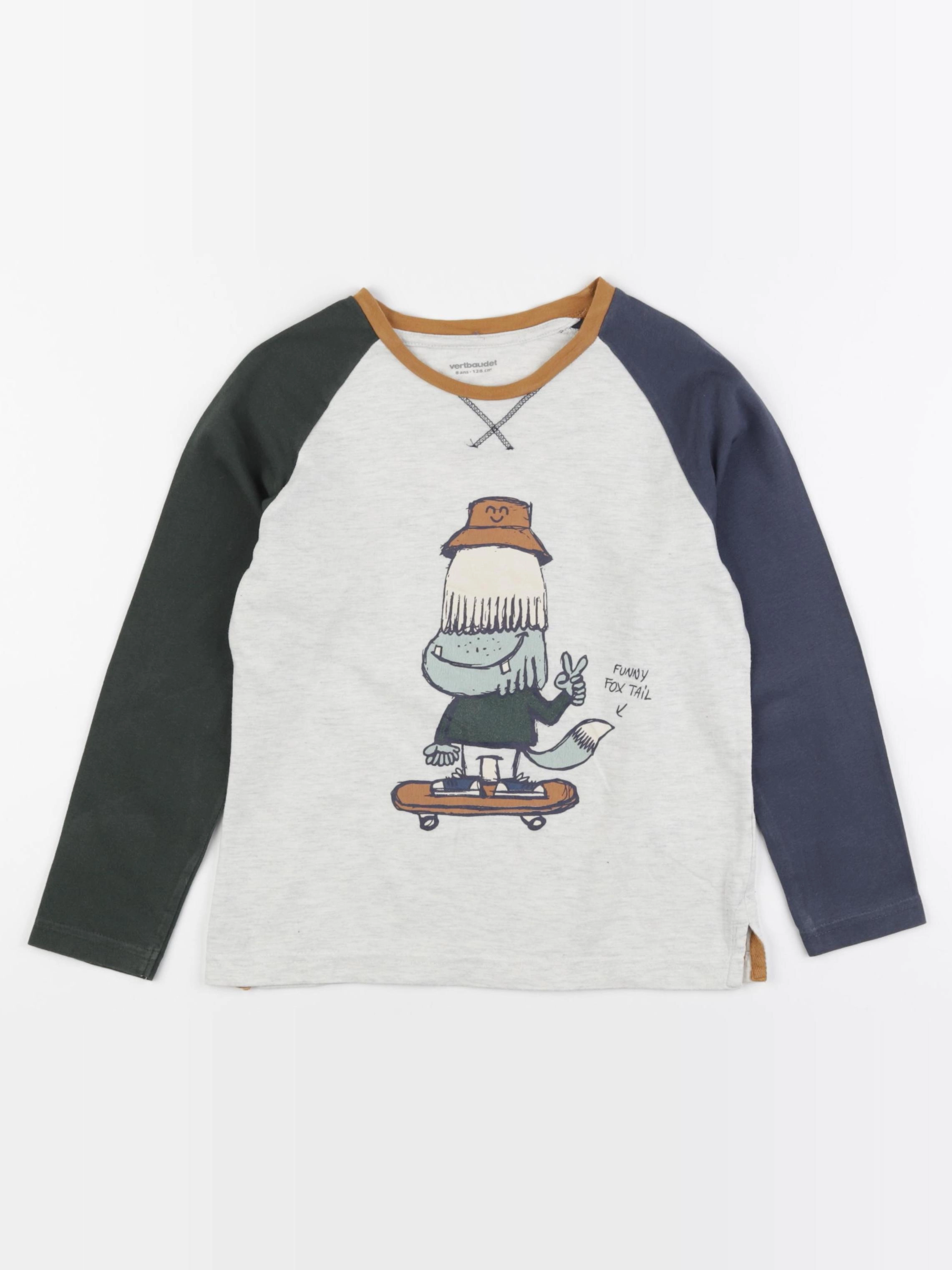 Vertbaudet - tee-shirt beige, bleu - 8 ans