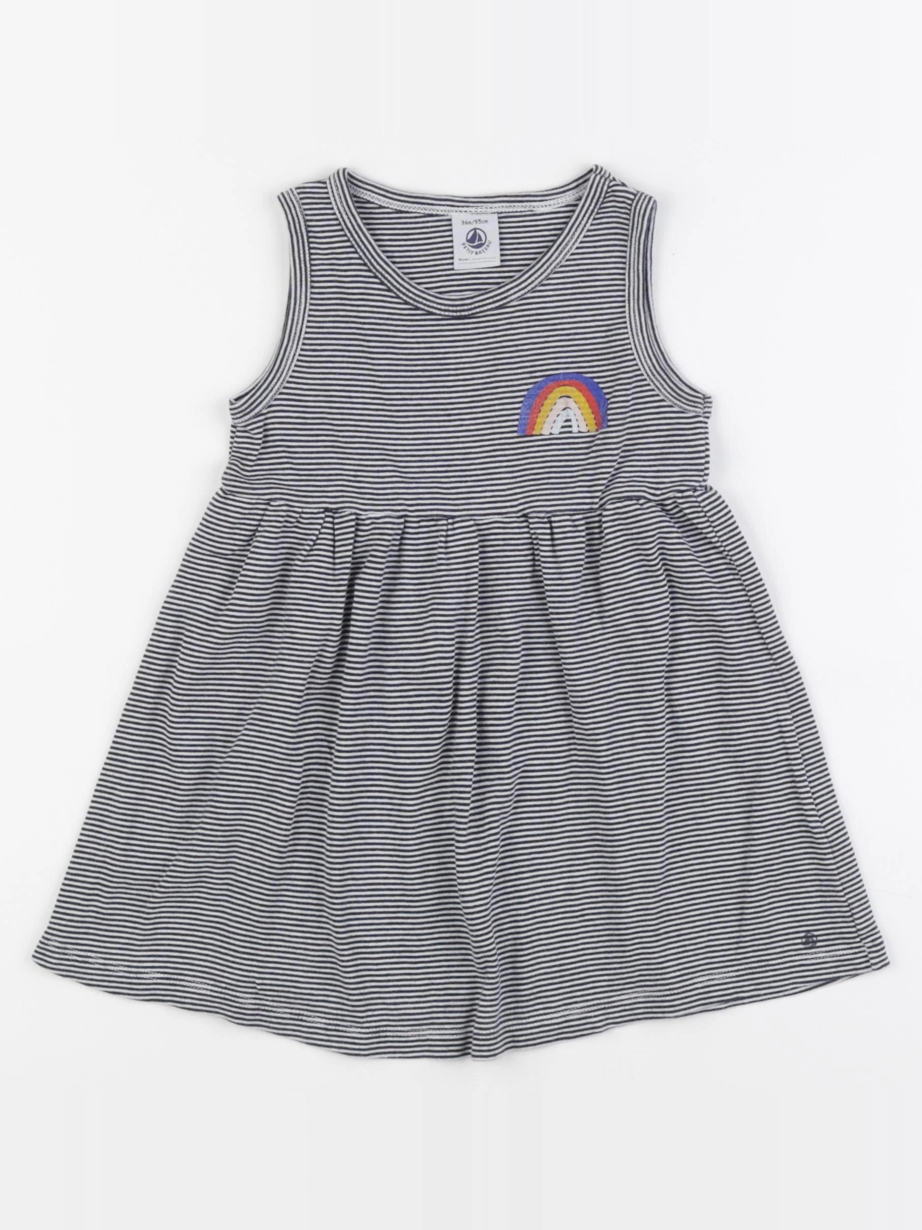 Petit Bateau - robe blanc, bleu - 36 mois