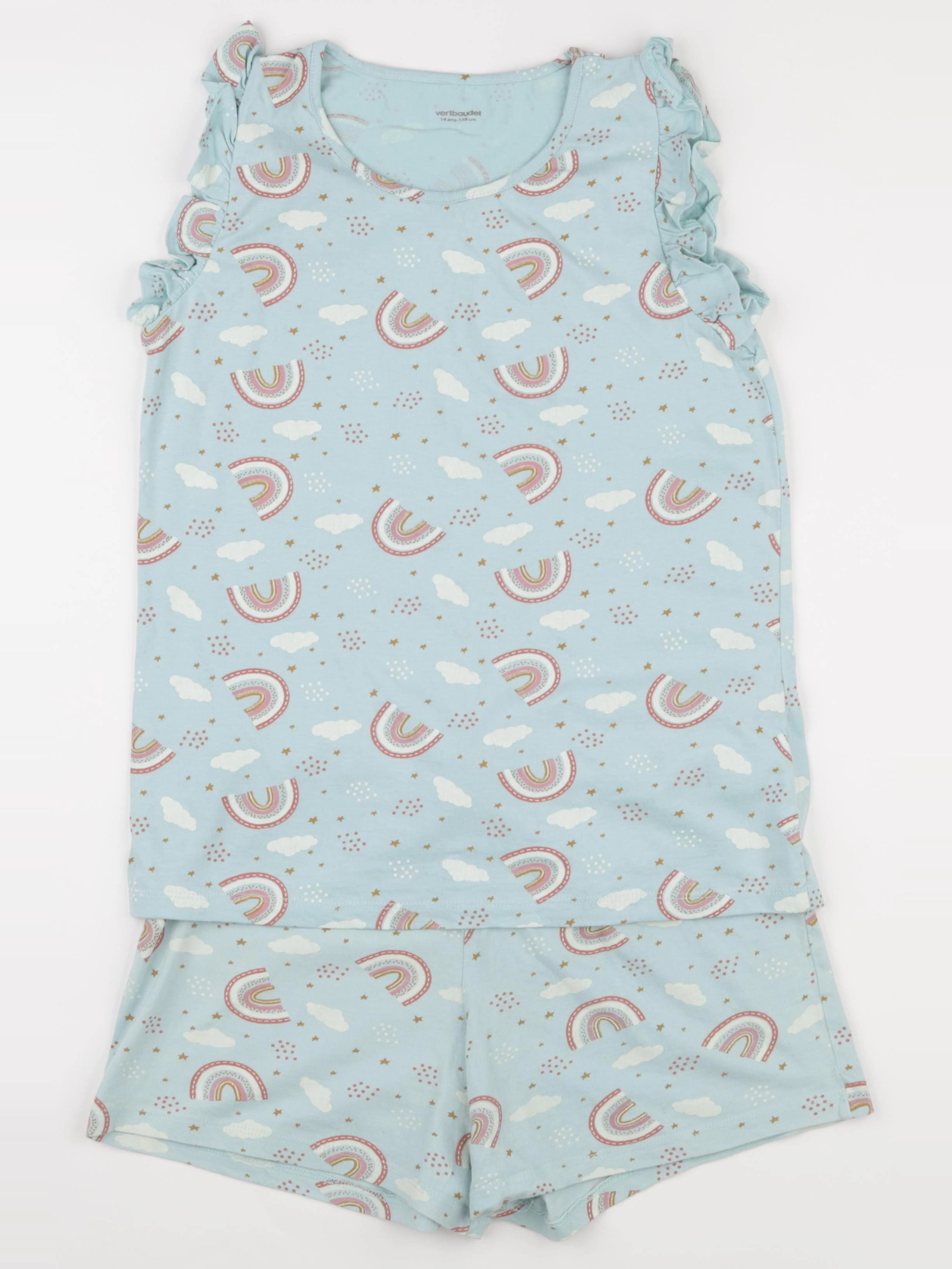 Vertbaudet - pyjama coton vert, rose - 14 ans