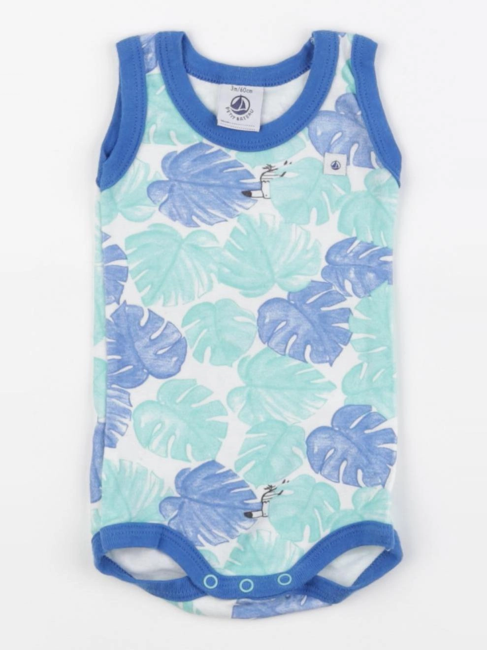 Petit Bateau - body bleu, vert - 3 mois
