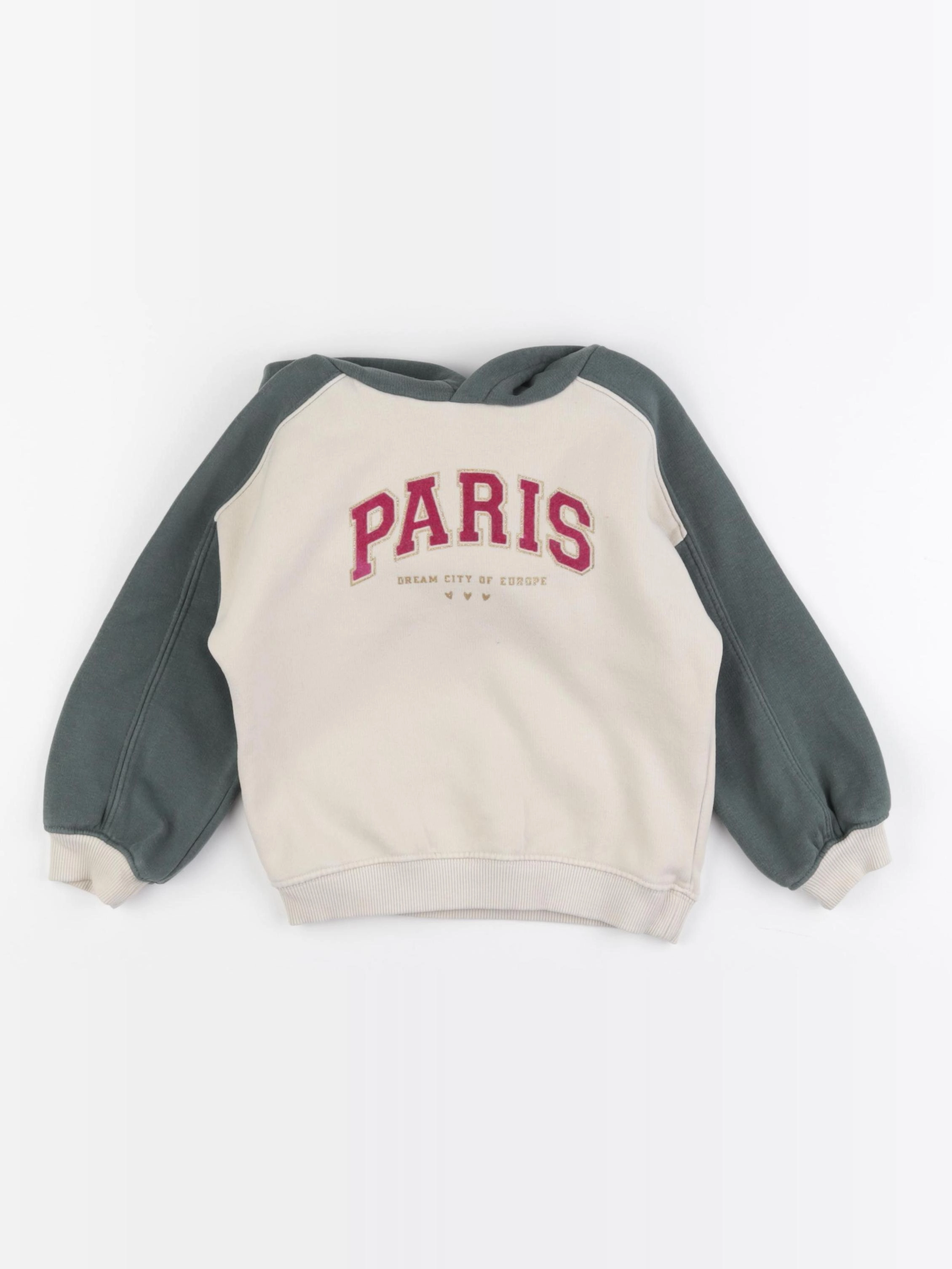 Vertbaudet - sweat vert, beige - 3 ans