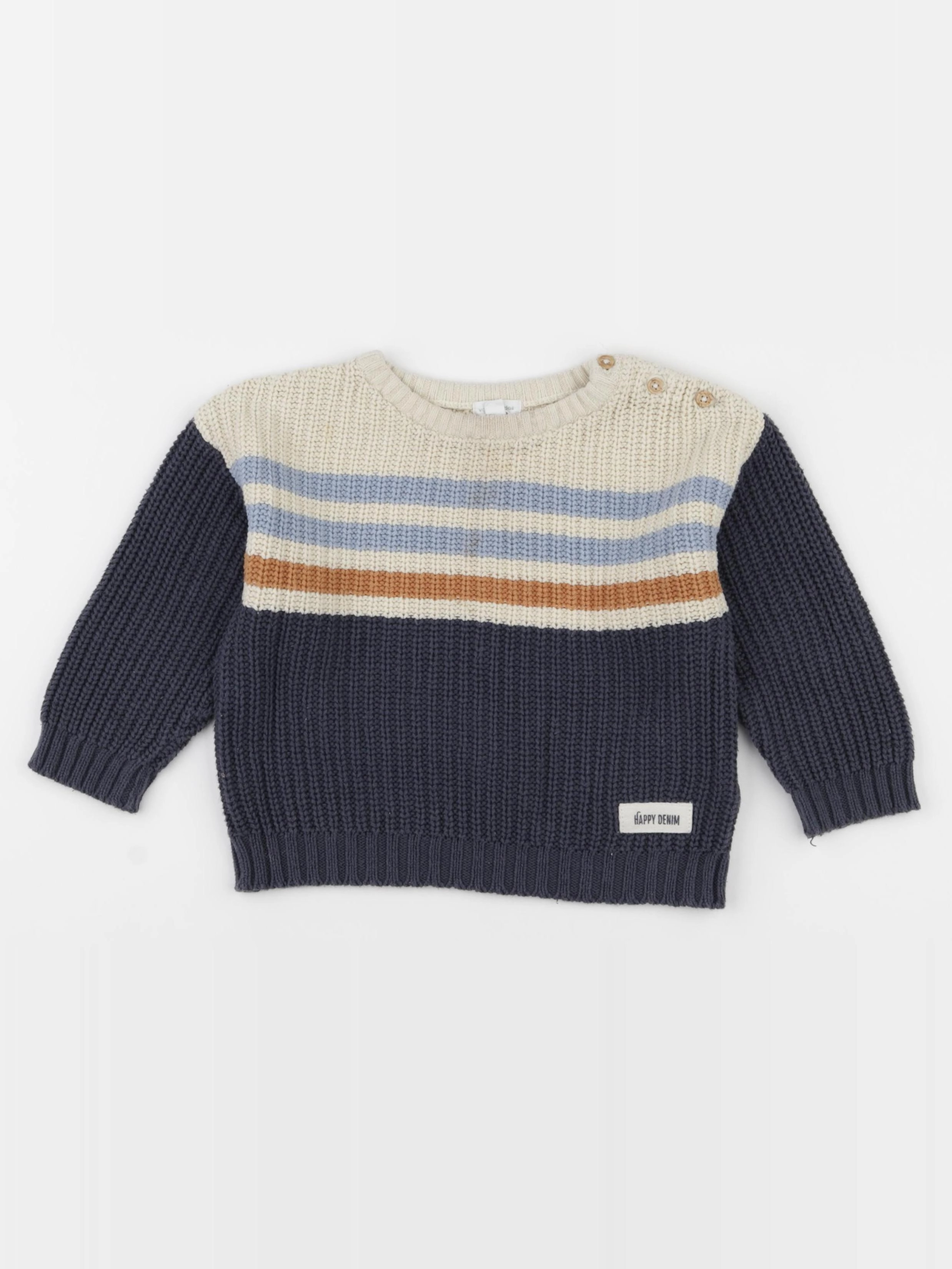 Vertbaudet - pull blanc, bleu - 2 ans