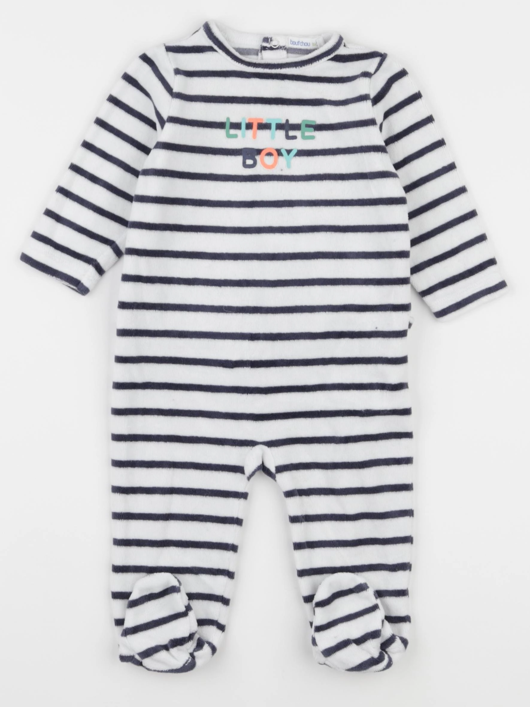 Boutchou - pyjama velours blanc, bleu - 6 mois