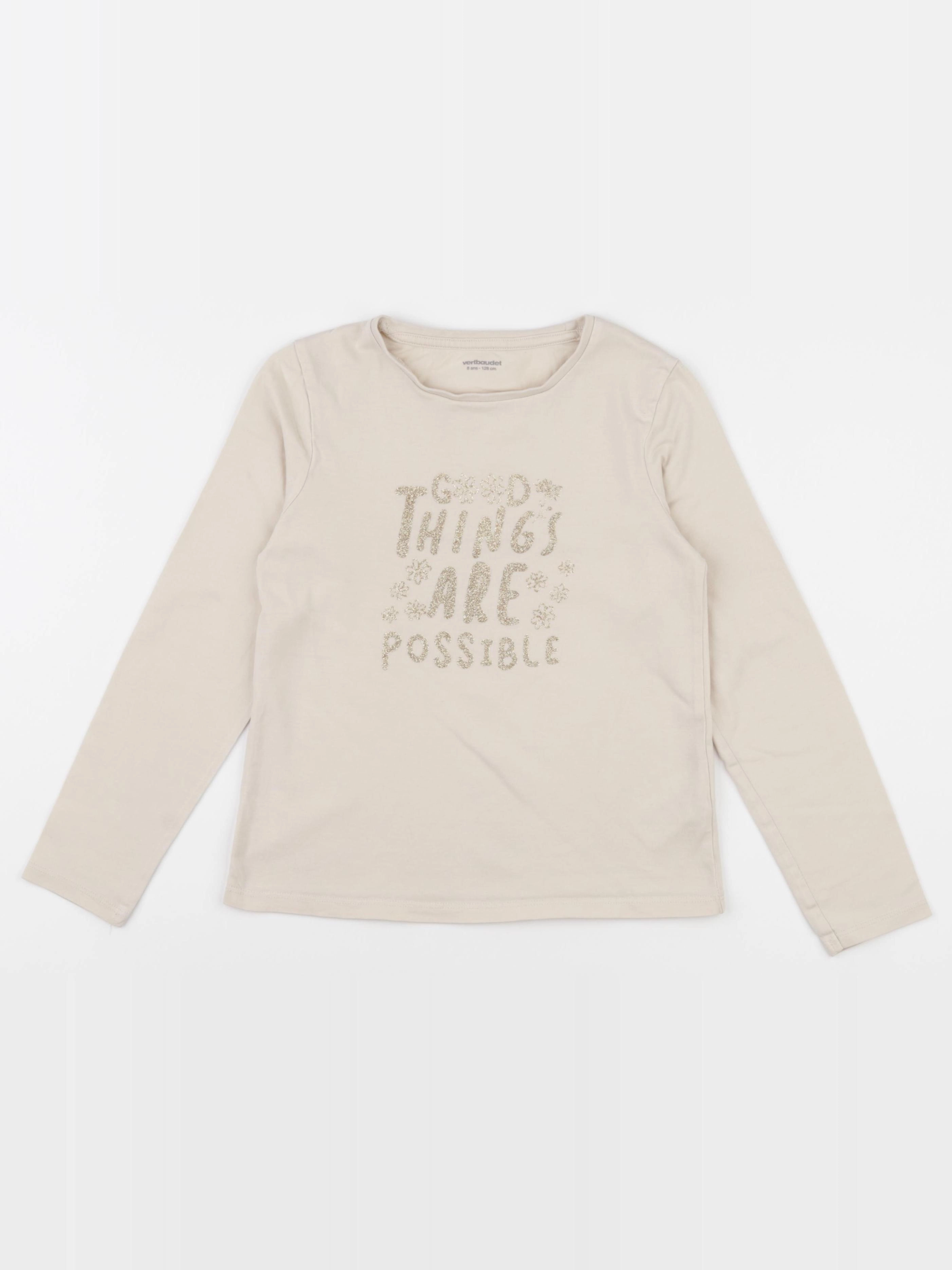 Vertbaudet - tee-shirt beige - 8 ans
