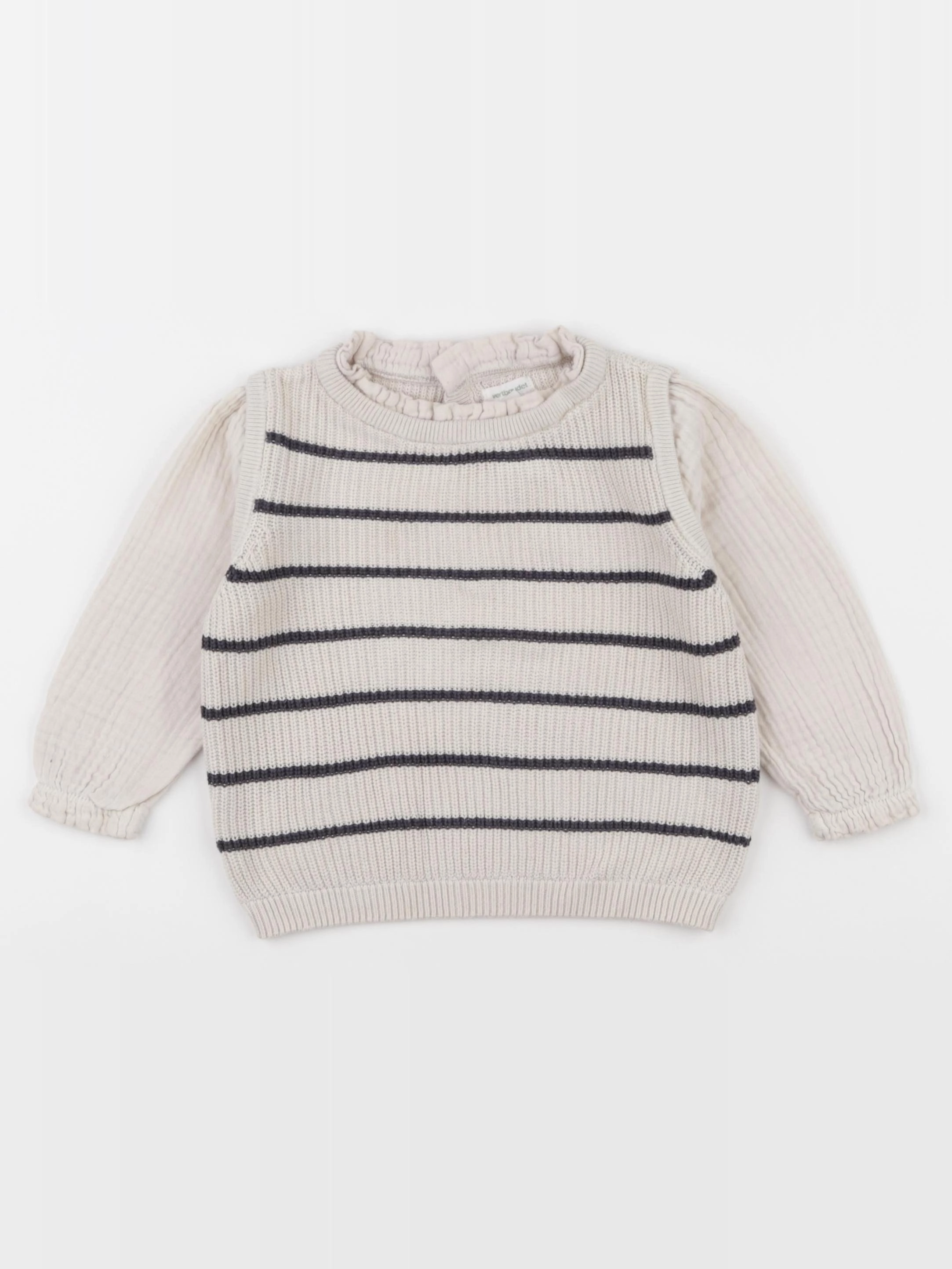 Vertbaudet - pull beige, gris - 18 mois