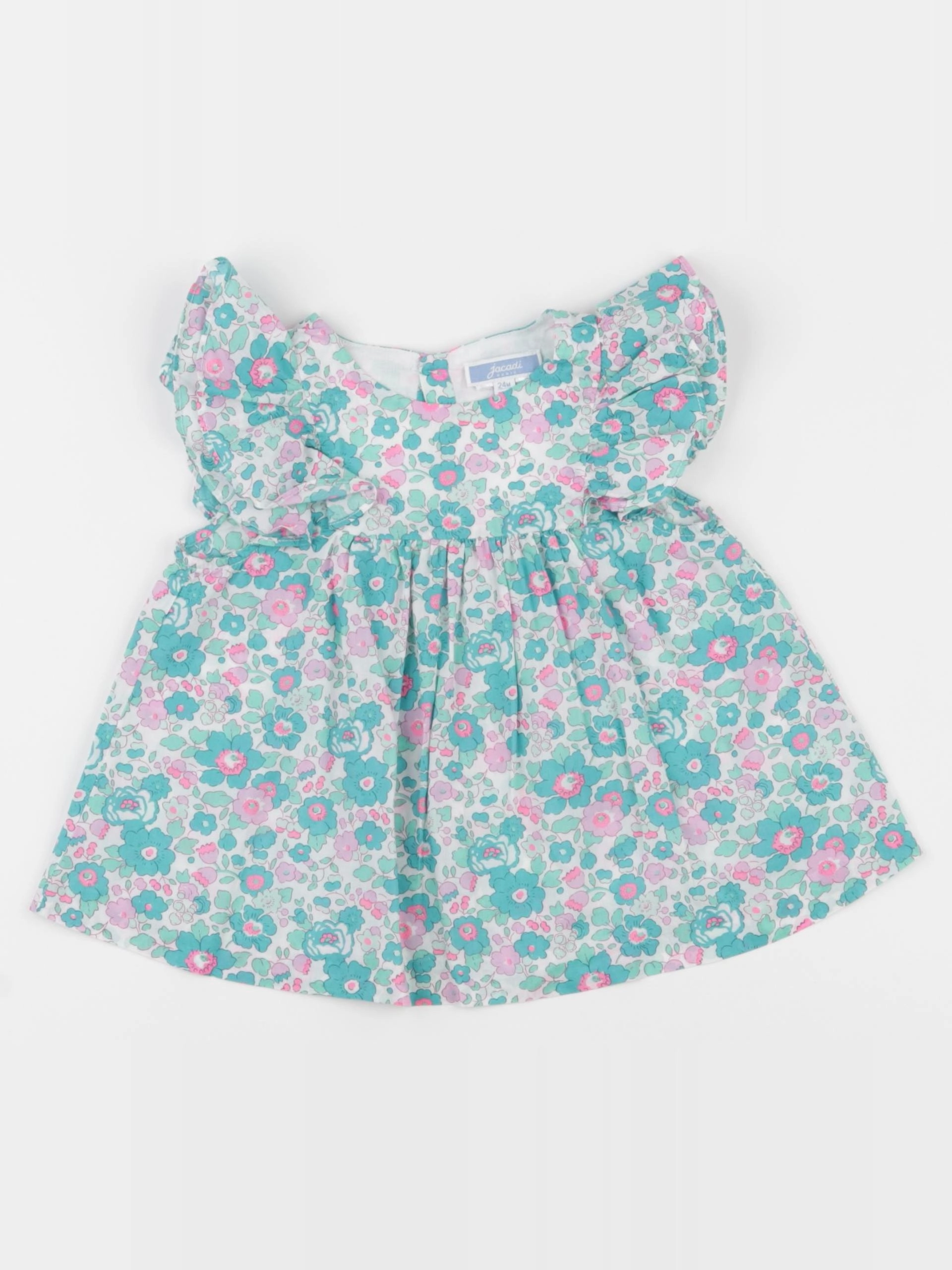 Jacadi - blouse liberty vert, rose - 24 mois