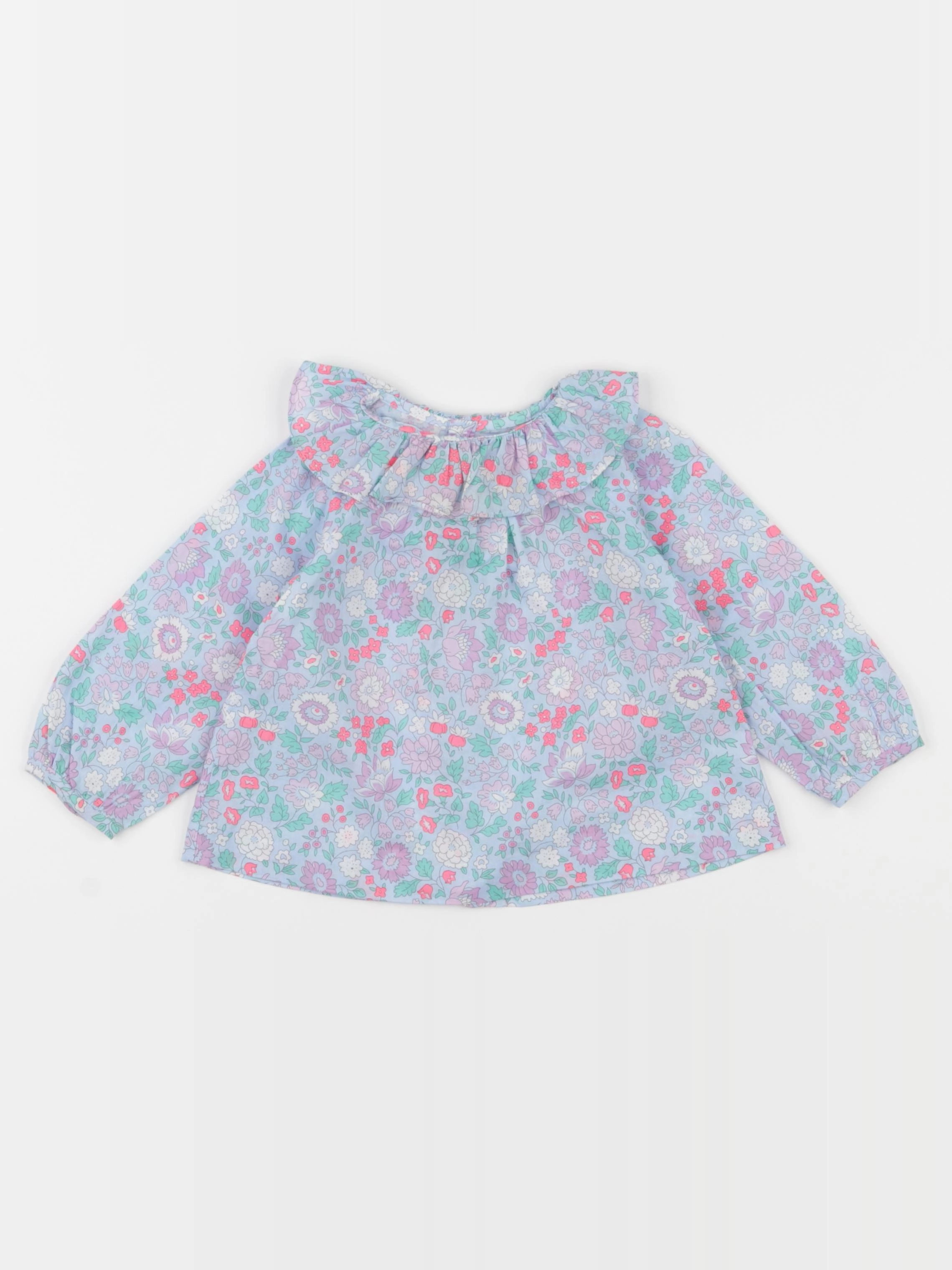 Jacadi - blouse liberty bleu, rose - 12 mois