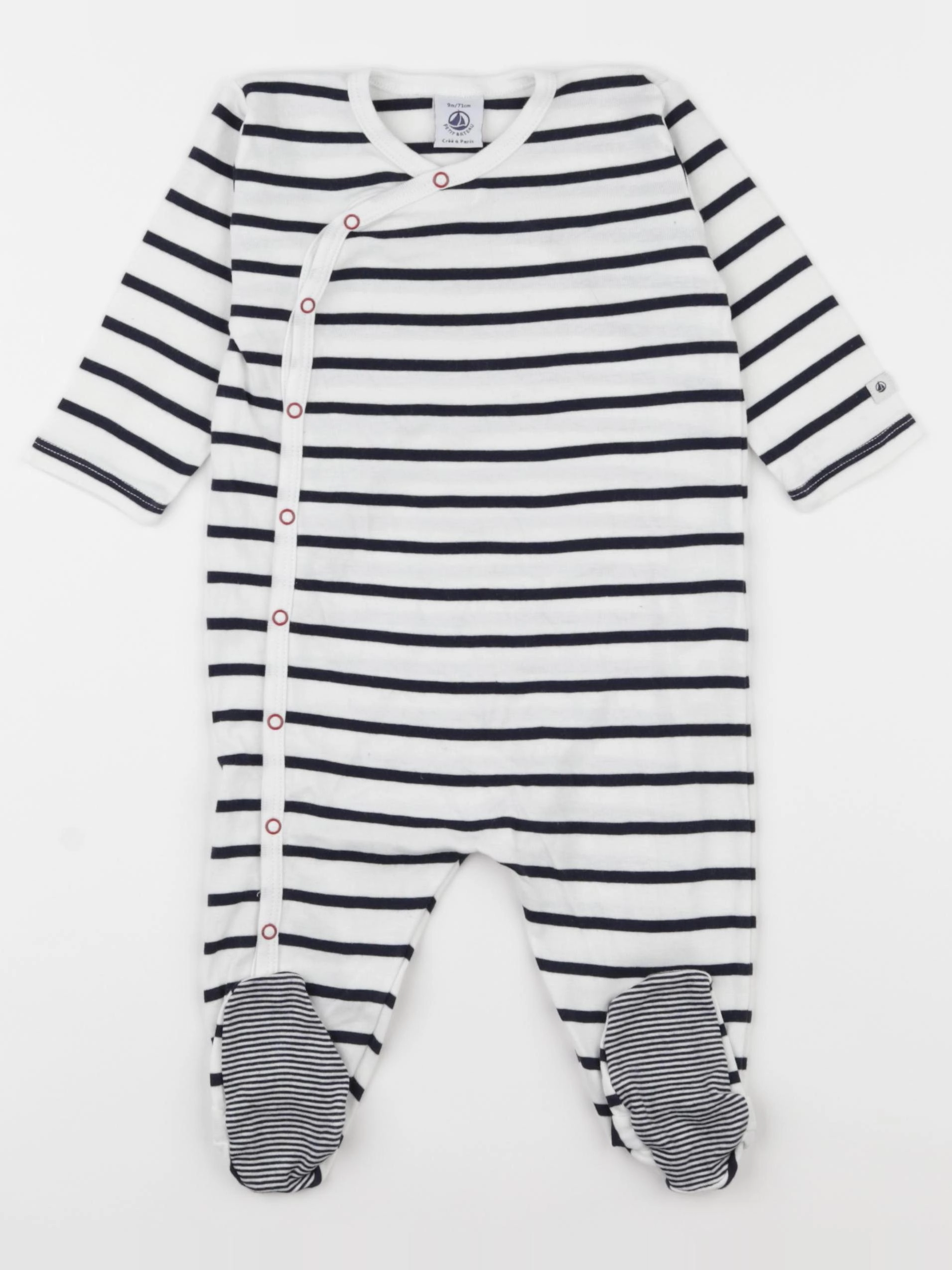 Petit Bateau - pyjama coton blanc, bleu - 9 mois